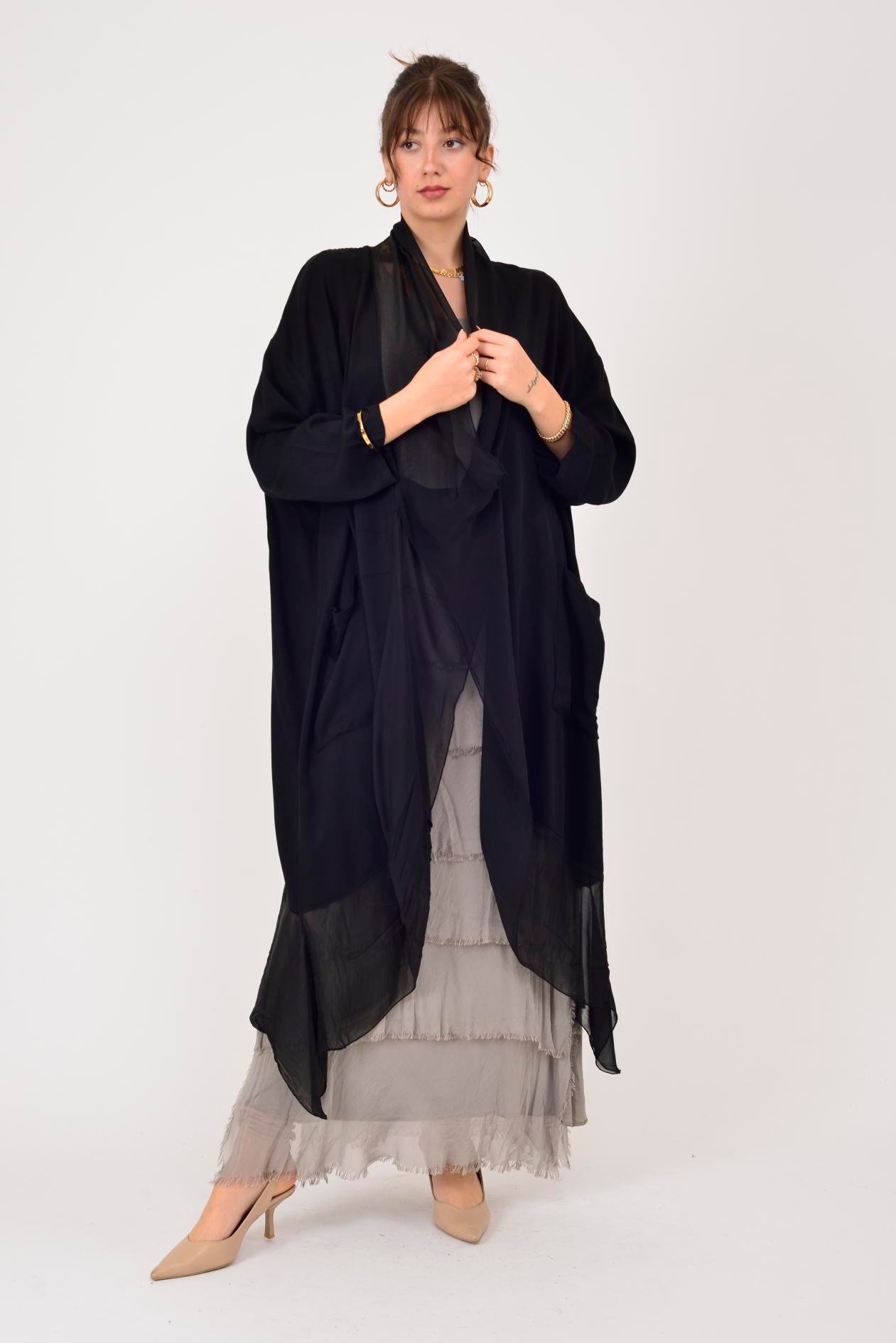 6075 İPEK DETAYLI ŞAL YAKA TUNİK BLUZ