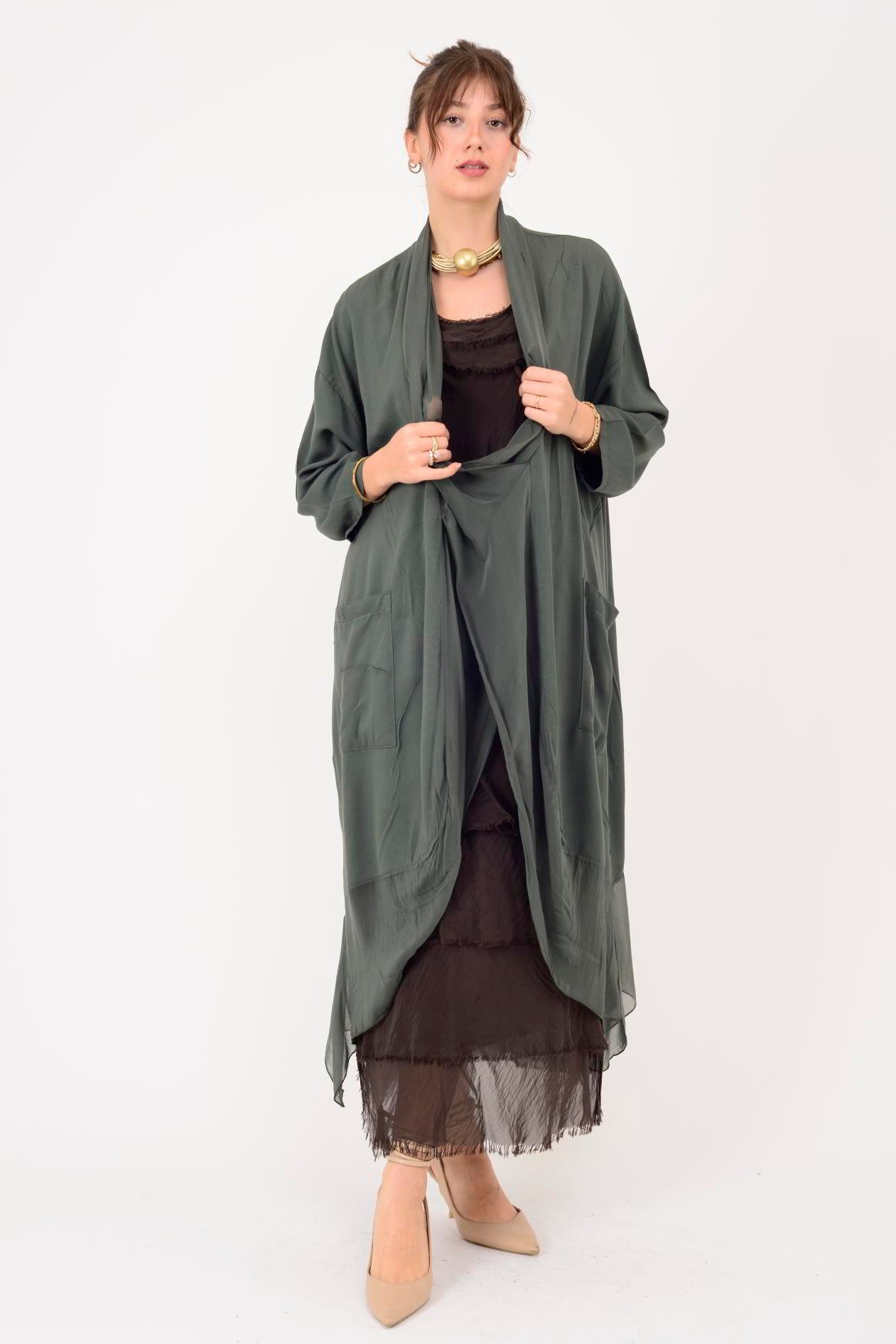 6075 İPEK DETAYLI ŞAL YAKA TUNİK BLUZ