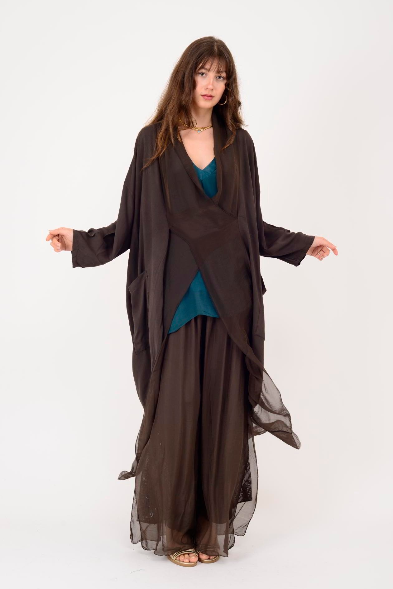 6075 İPEK DETAYLI ŞAL YAKA TUNİK BLUZ