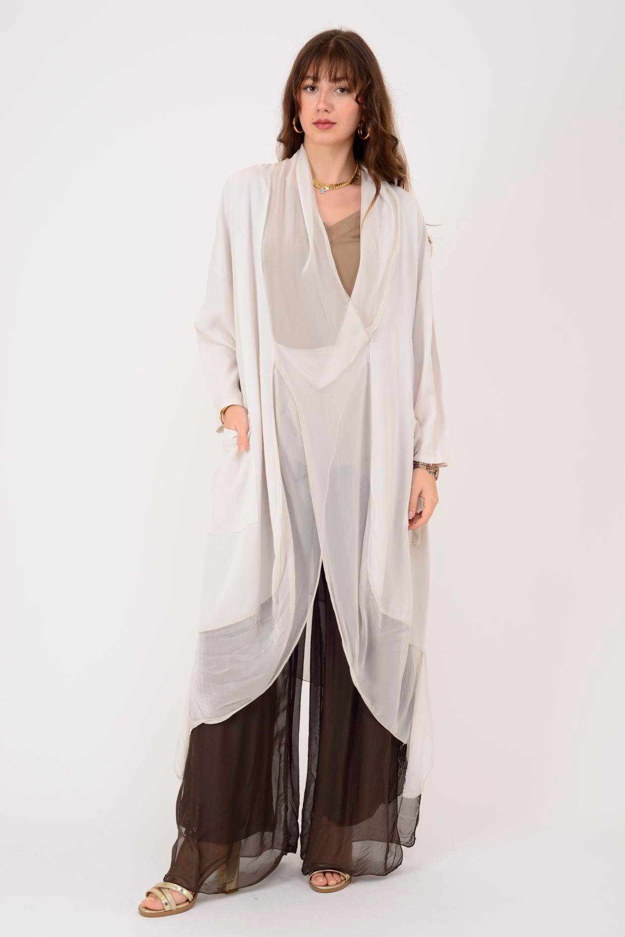 6075 İPEK DETAYLI ŞAL YAKA TUNİK BLUZ