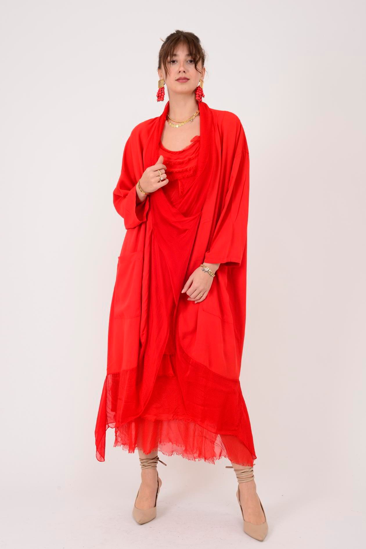 6075 İPEK DETAYLI ŞAL YAKA TUNİK BLUZ