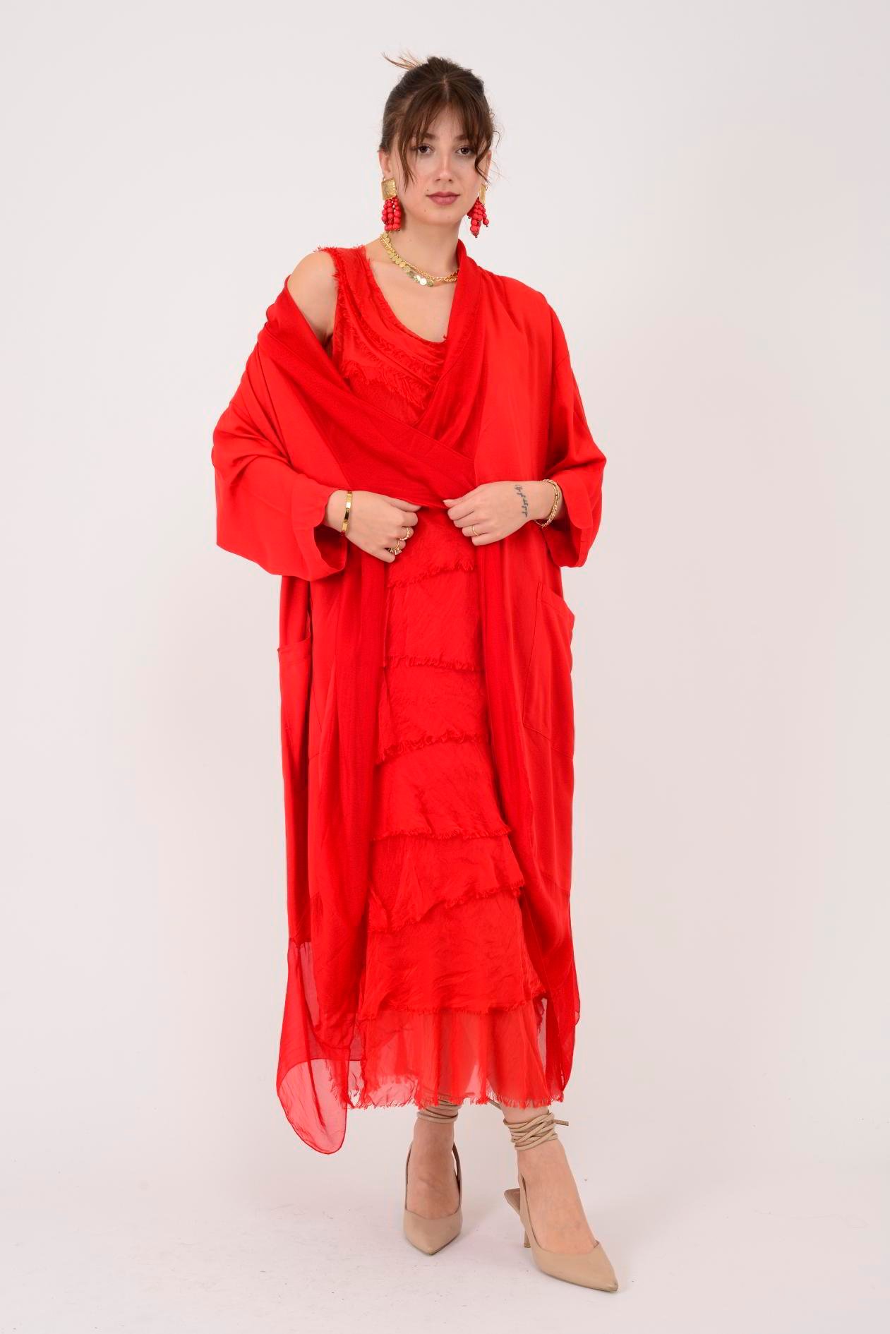 6075 İPEK DETAYLI ŞAL YAKA TUNİK BLUZ