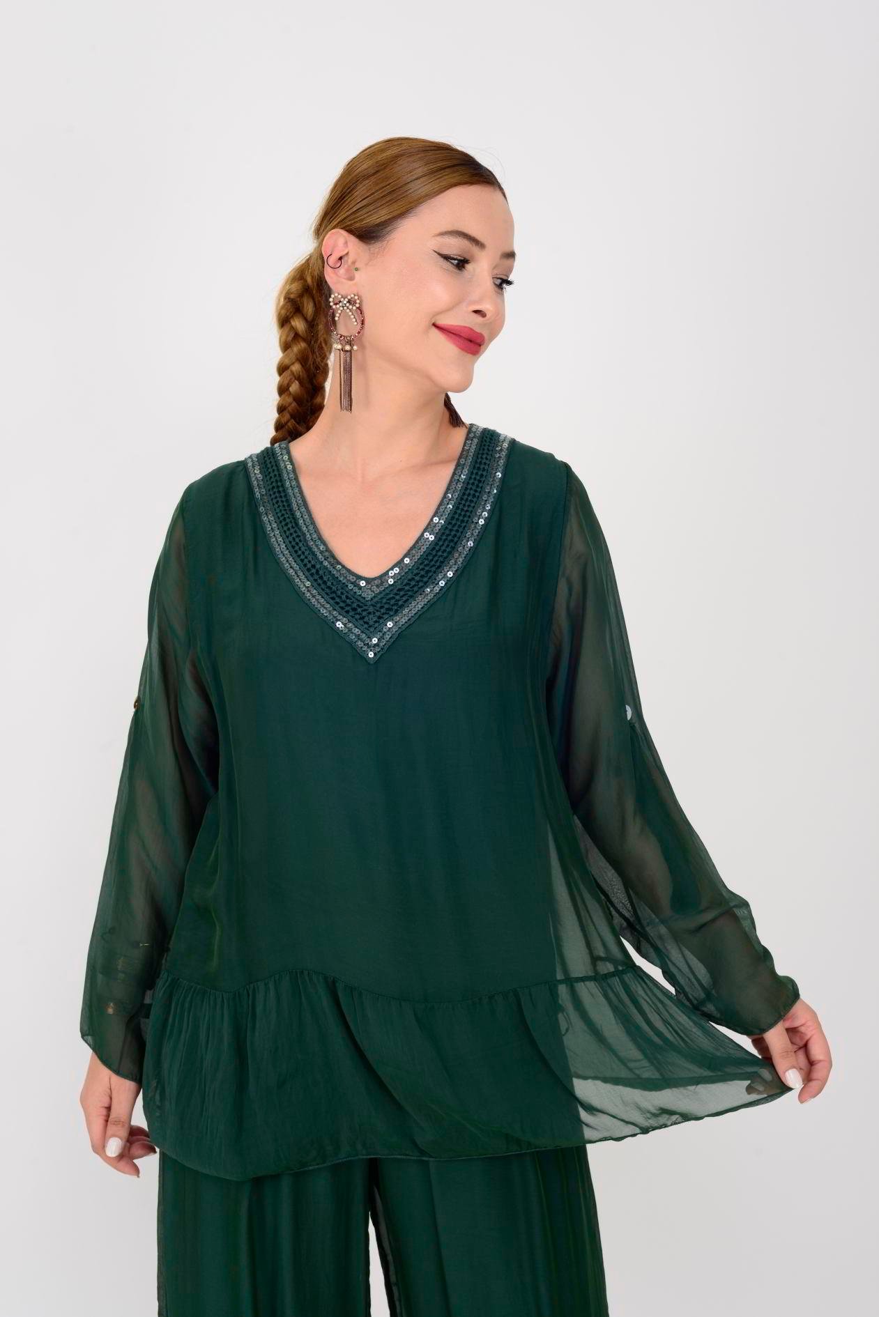 6082 YAKASI PAYET DETAYLI 2'Lİ İPEK TAKIM
