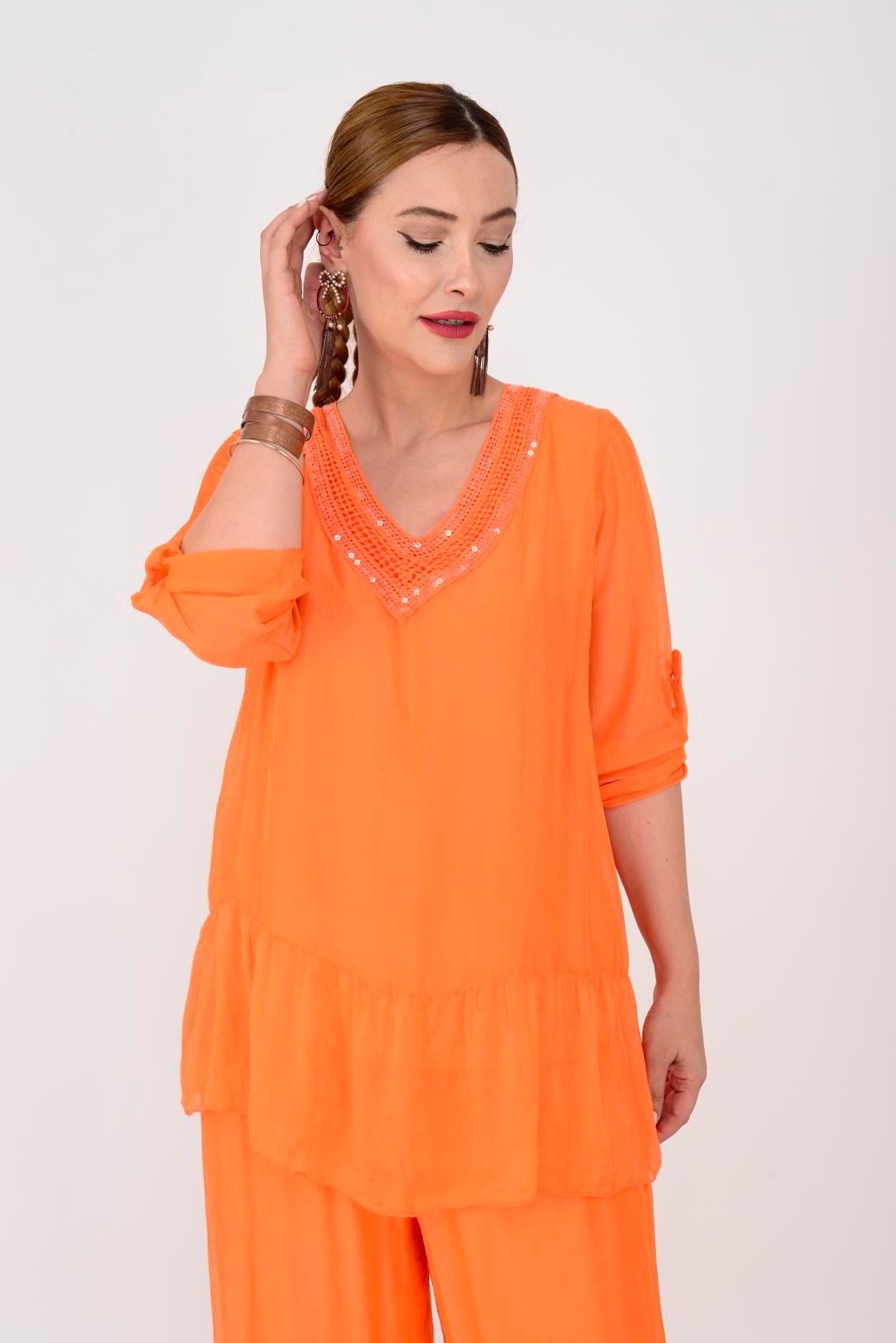 6082 YAKASI PAYET DETAYLI 2'Lİ İPEK TAKIM