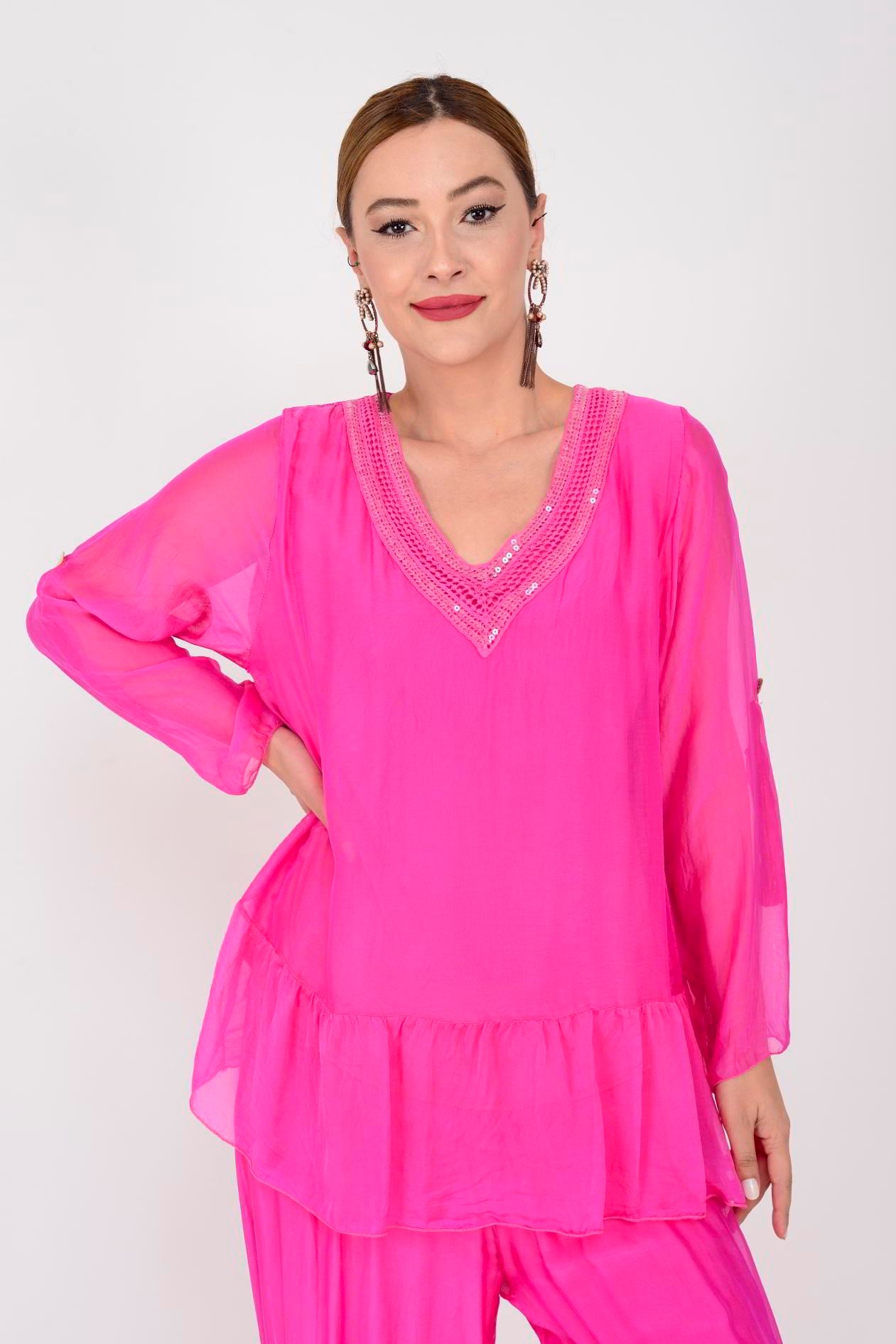 6082 YAKASI PAYET DETAYLI 2'Lİ İPEK TAKIM