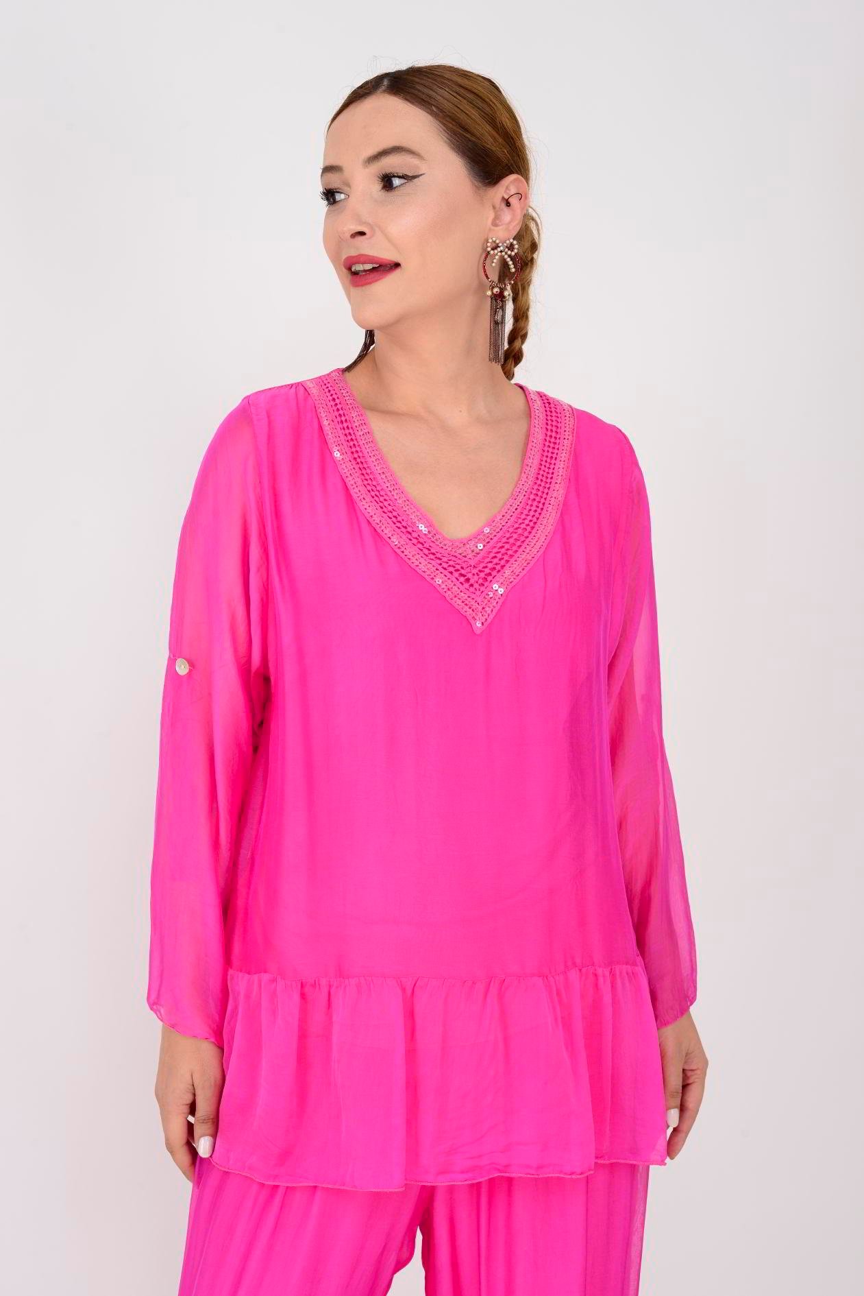 6082 YAKASI PAYET DETAYLI 2'Lİ İPEK TAKIM