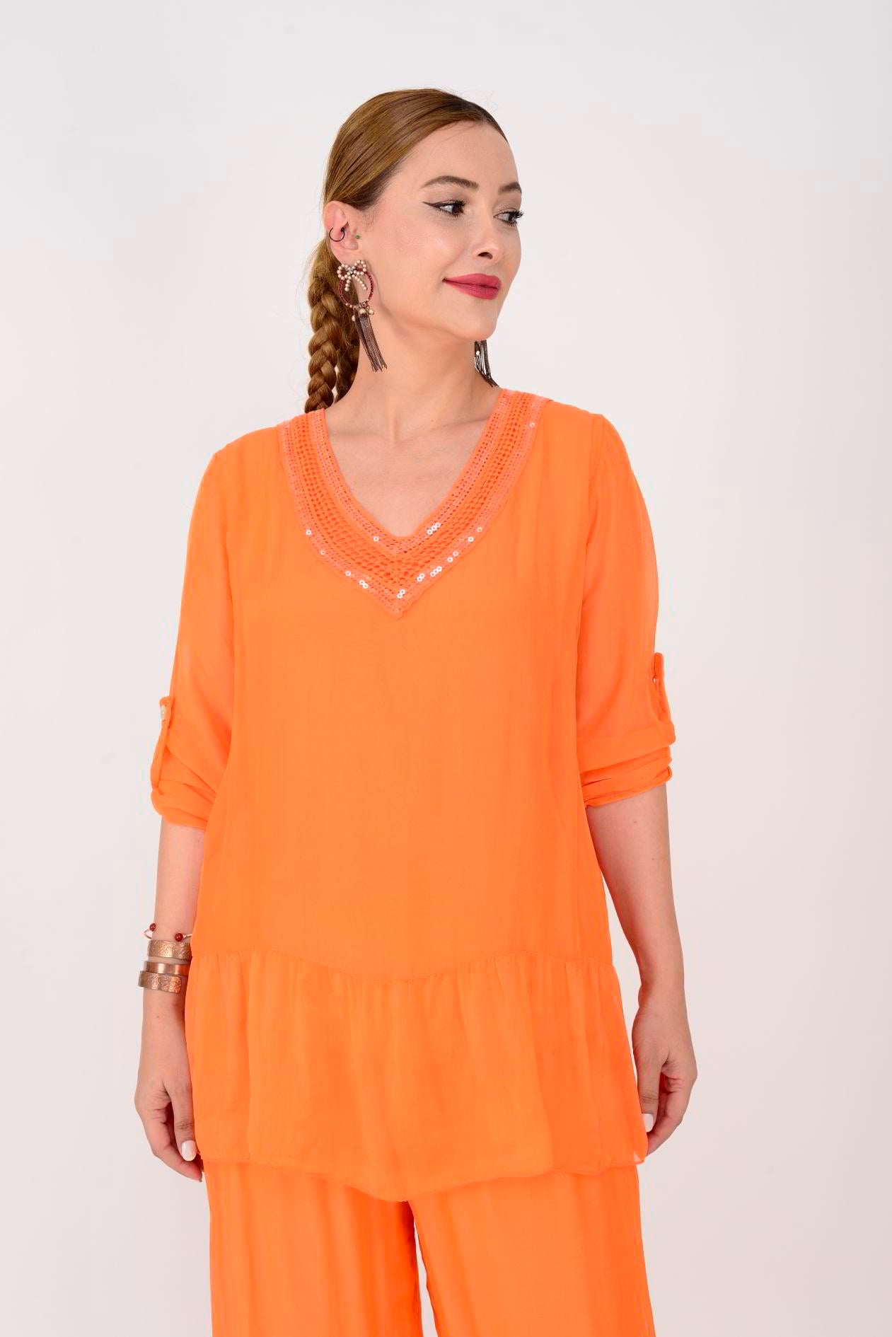 6082 YAKASI PAYET DETAYLI 2'Lİ İPEK TAKIM