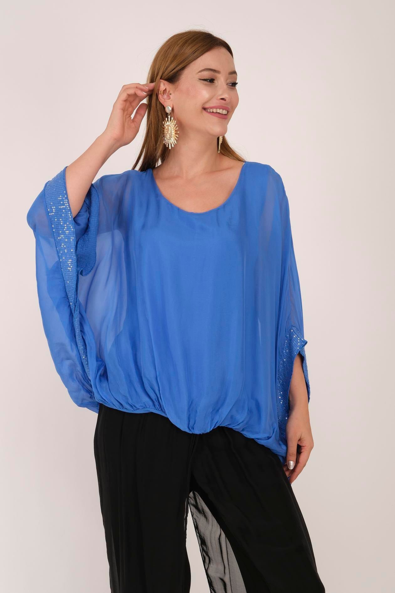 6098 KOLU PUL DETAYLI İPEK BLUZ