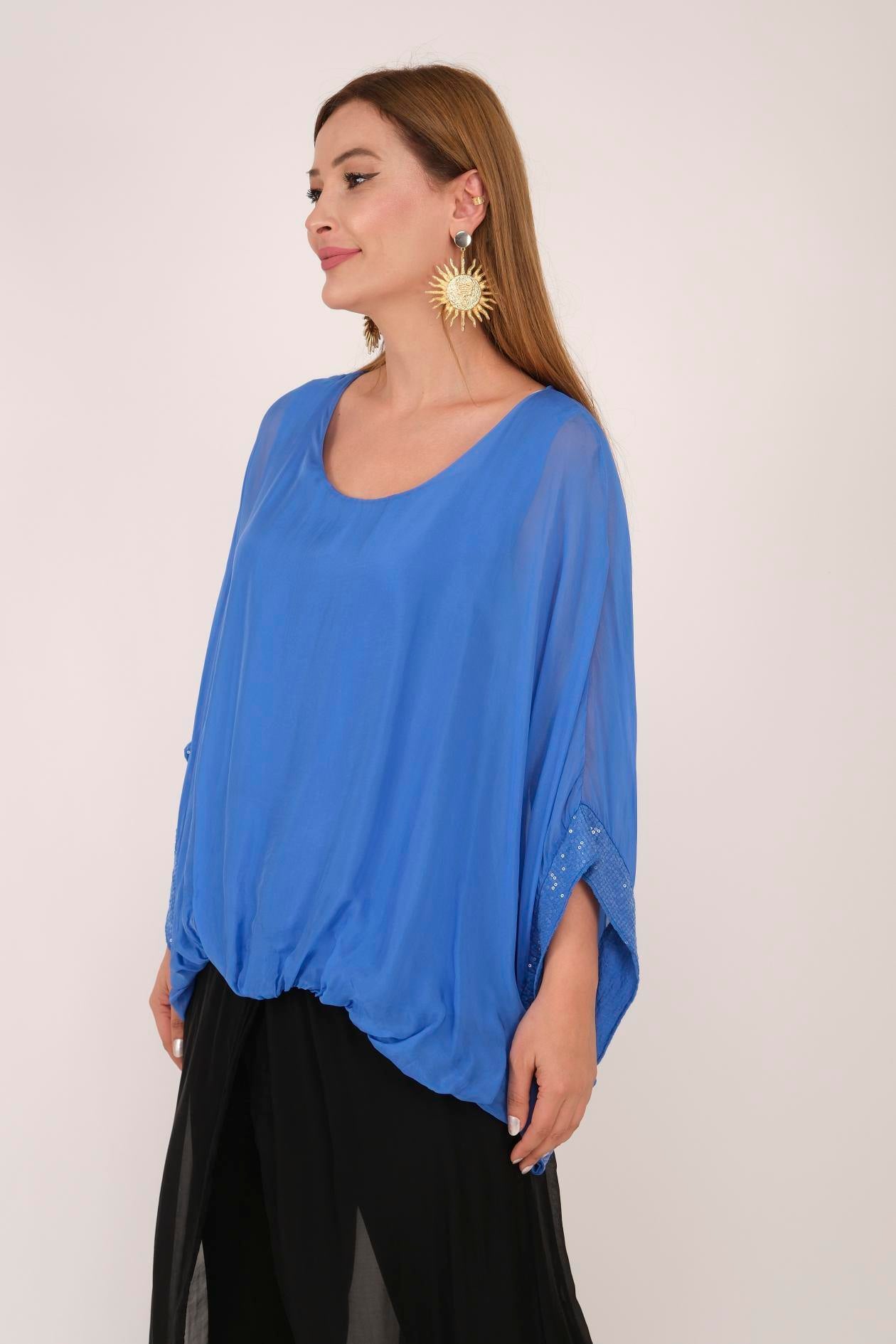 6098 KOLU PUL DETAYLI İPEK BLUZ