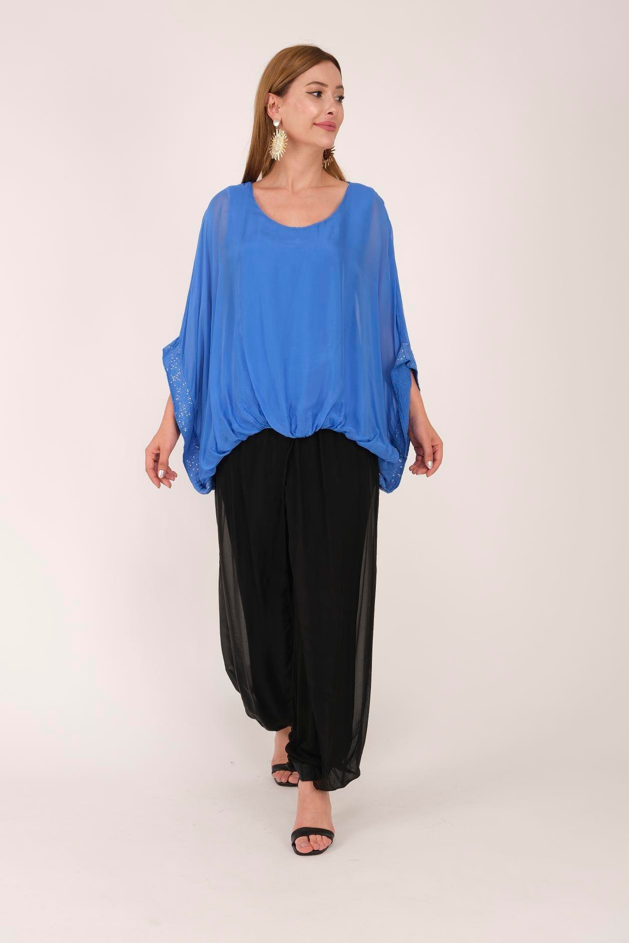 6098 KOLU PUL DETAYLI İPEK BLUZ