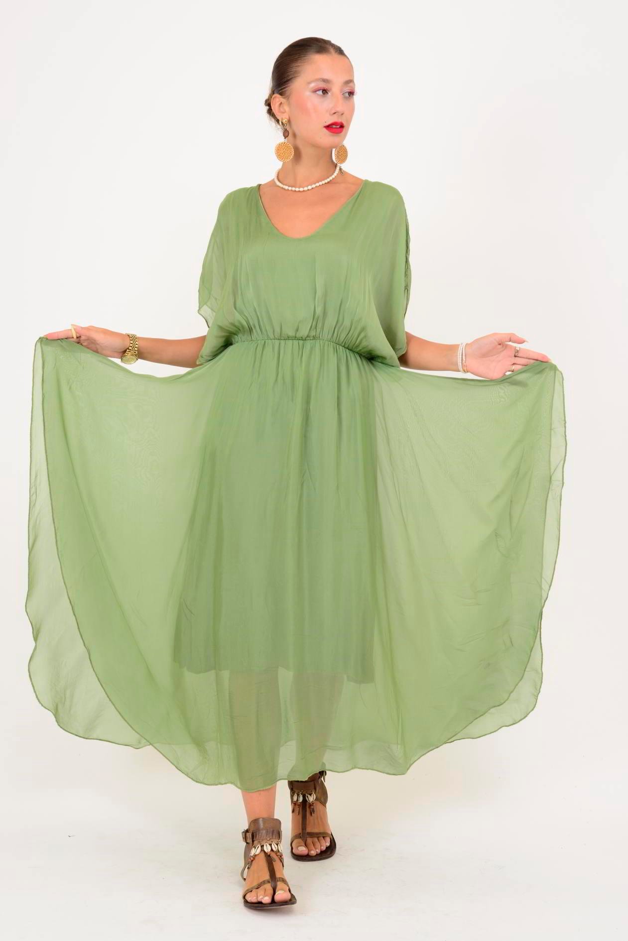 6108 BELİ BÜZGÜLÜ ASİMETRİK İPEK ELBİSE