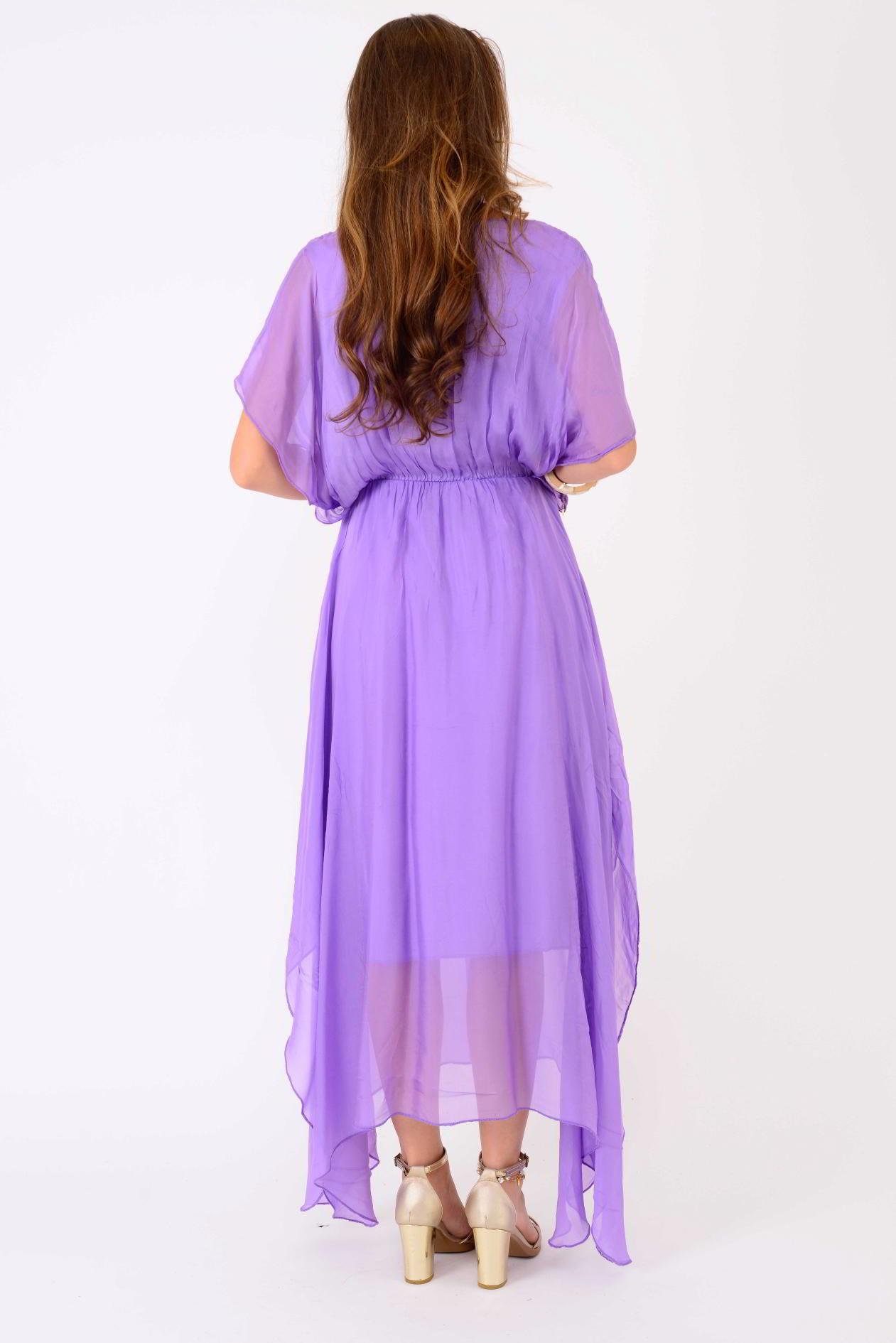 6108 BELİ BÜZGÜLÜ ASİMETRİK İPEK ELBİSE