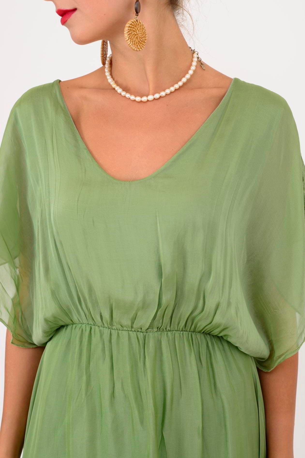 6108 BELİ BÜZGÜLÜ ASİMETRİK İPEK ELBİSE