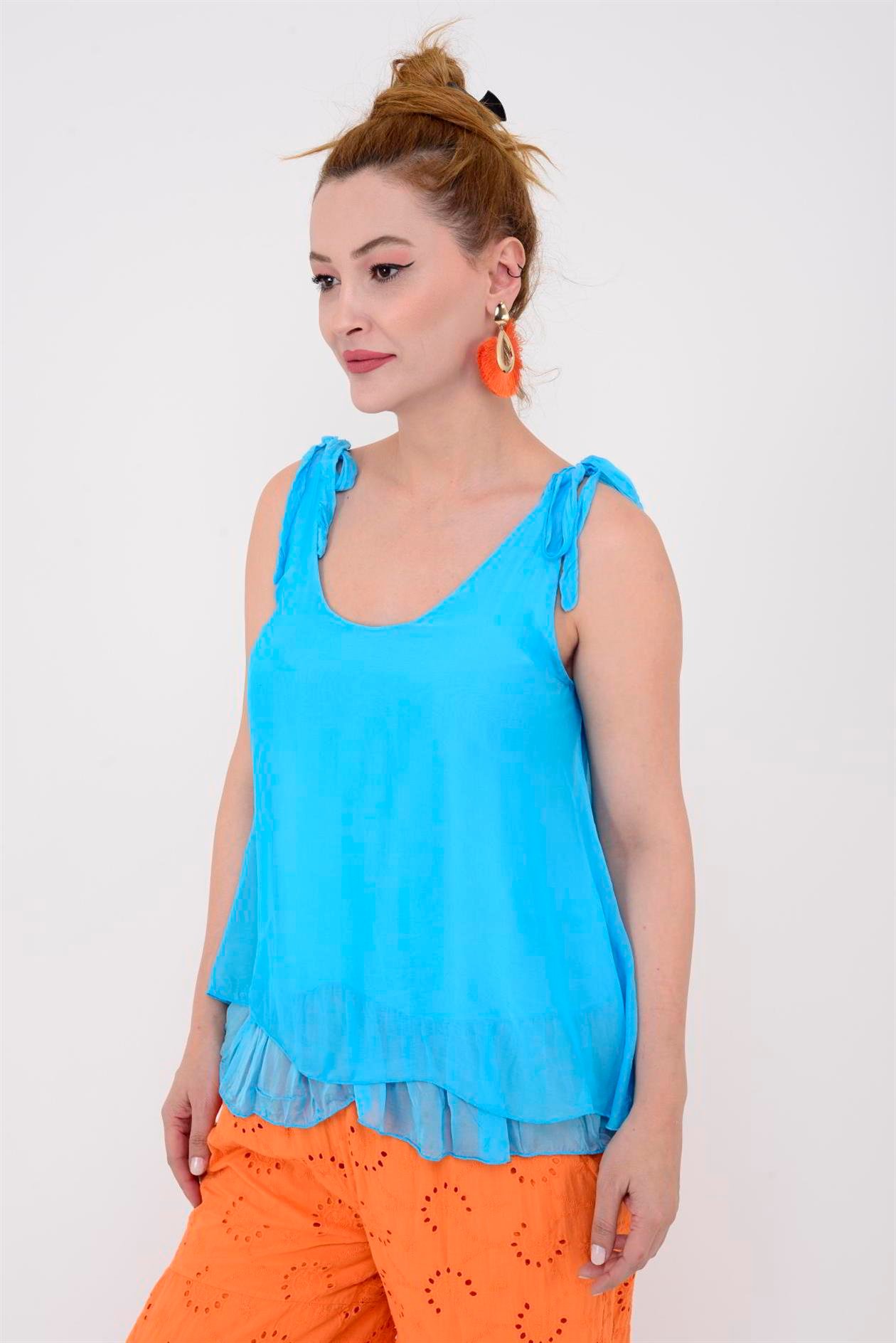 61813 OMUZDAN BAĞLAMALI ASKILI İPEK BLUZ
