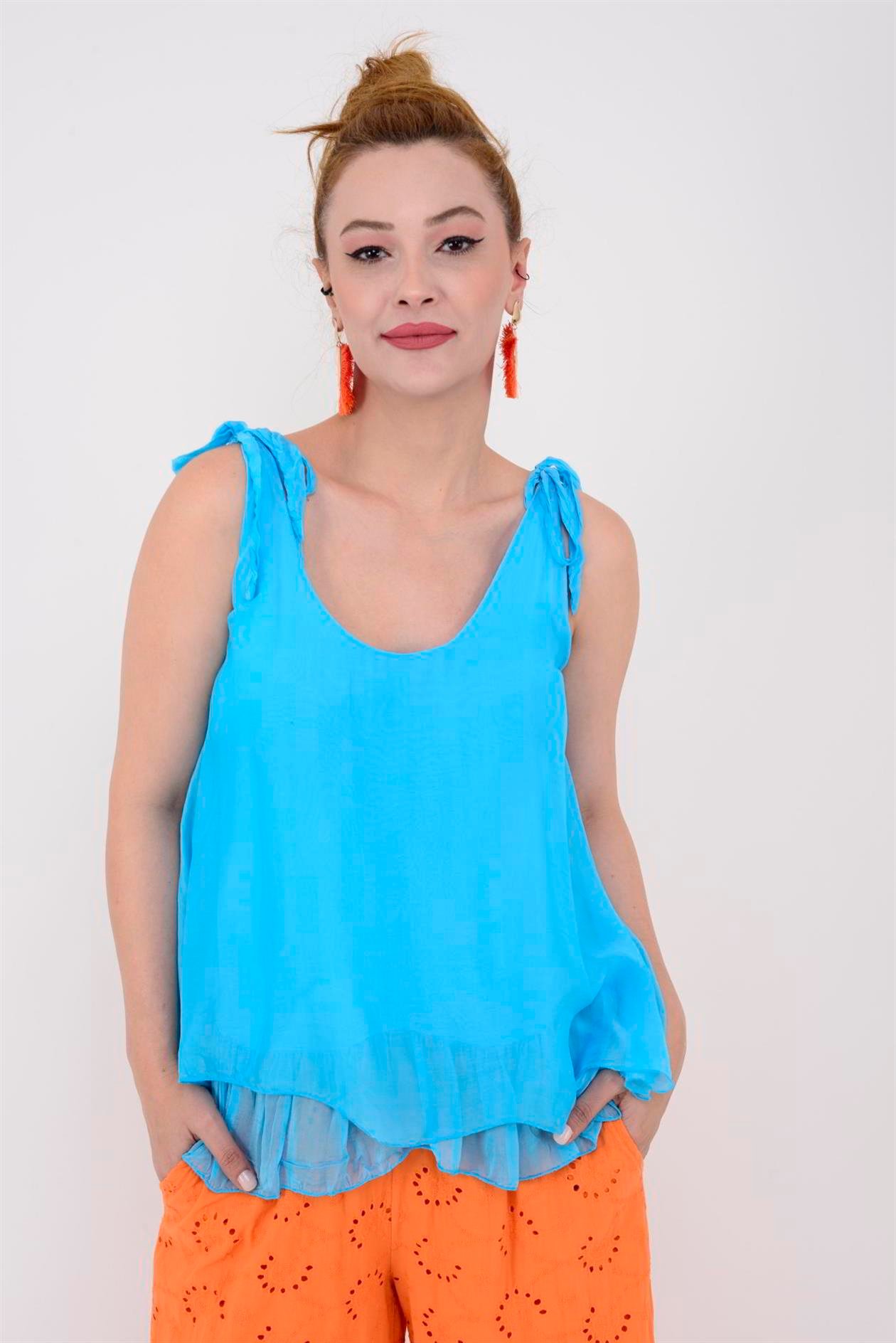 61813 OMUZDAN BAĞLAMALI ASKILI İPEK BLUZ