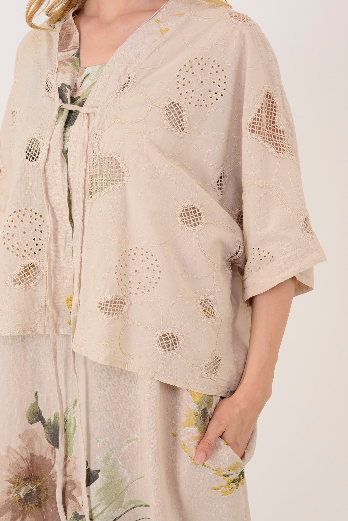 62189 BUKET DESEN BOLERO DETAYLI 2'Lİ KETEN TAKIM