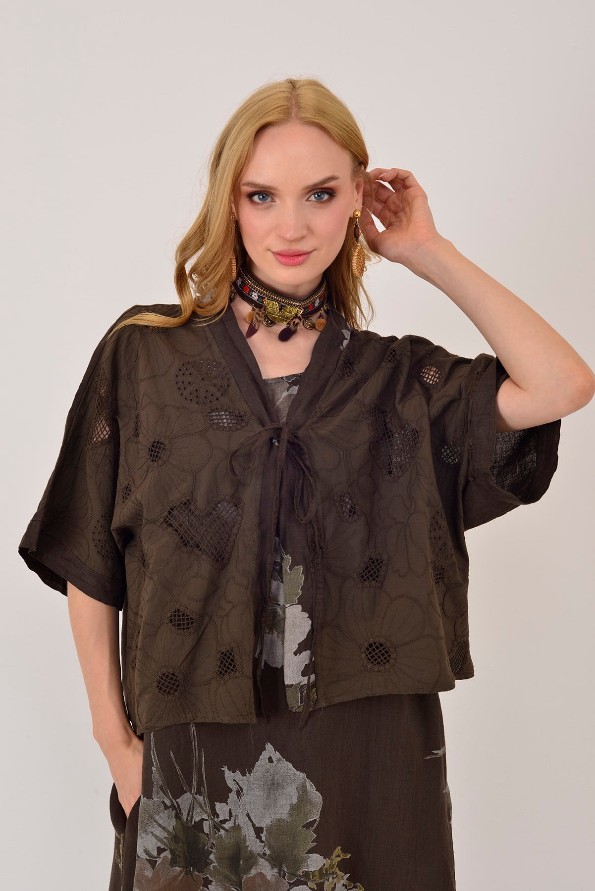 62189 BUKET DESEN BOLERO DETAYLI 2'Lİ KETEN TAKIM