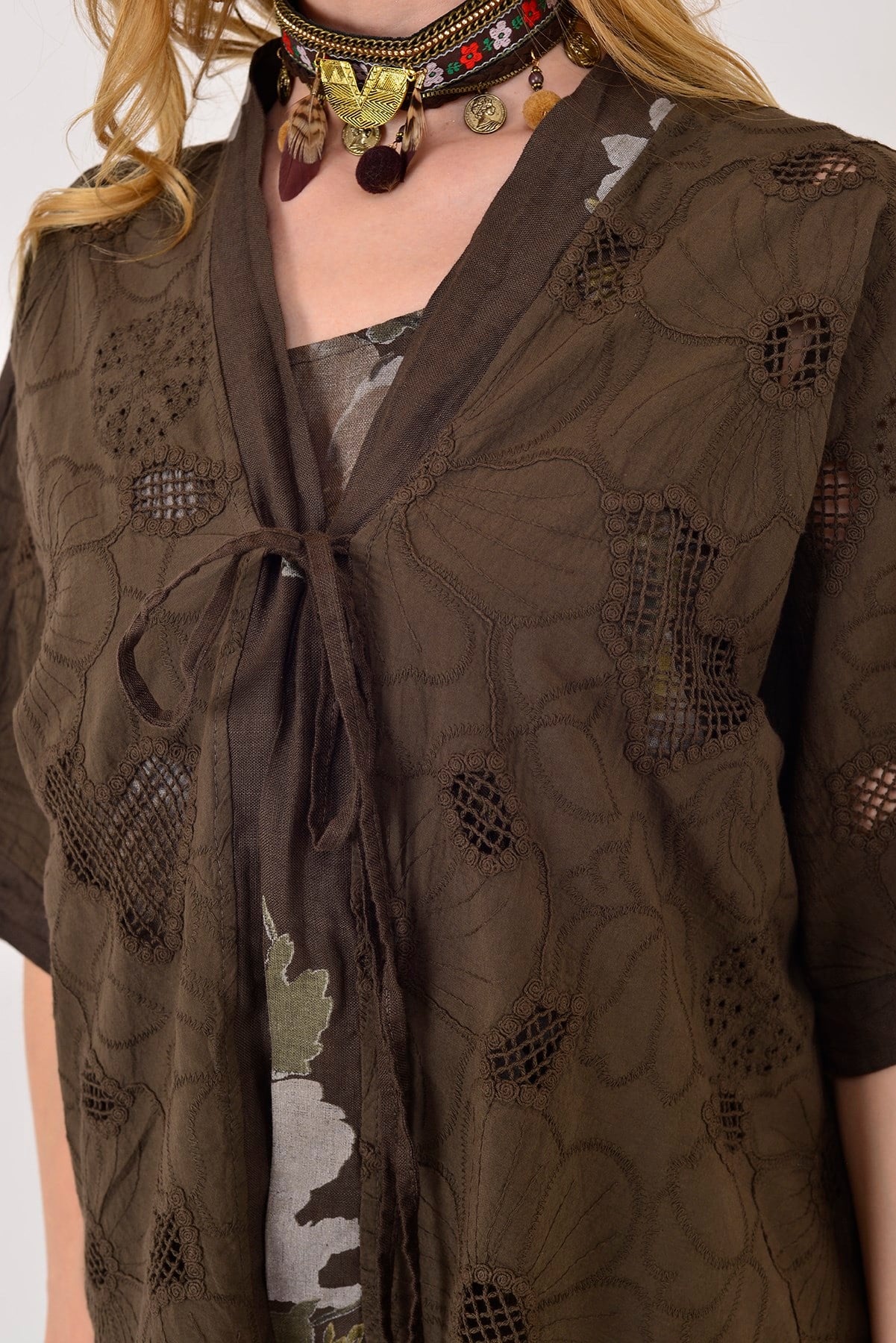 62189 BUKET DESEN BOLERO DETAYLI 2'Lİ KETEN TAKIM