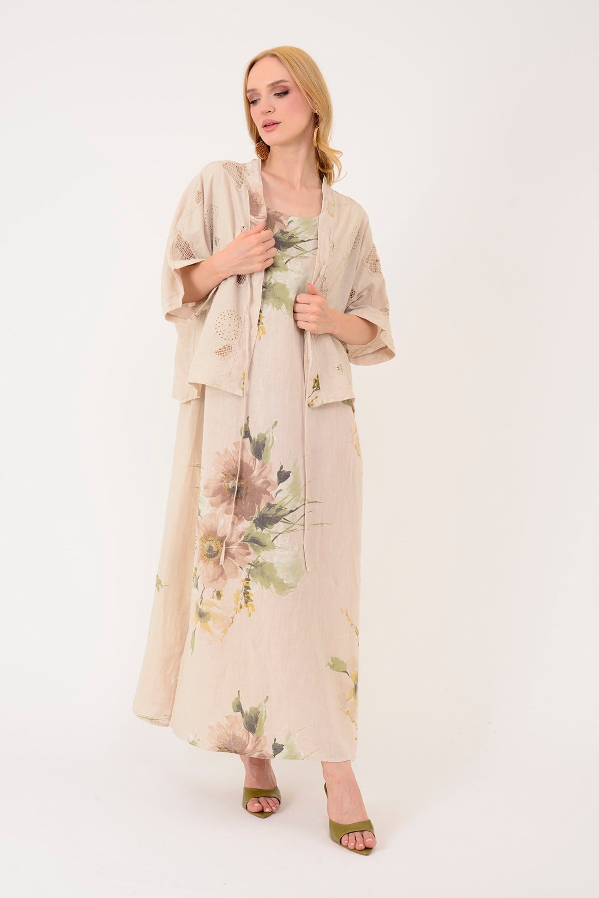 62189 BUKET DESEN BOLERO DETAYLI 2'Lİ KETEN TAKIM