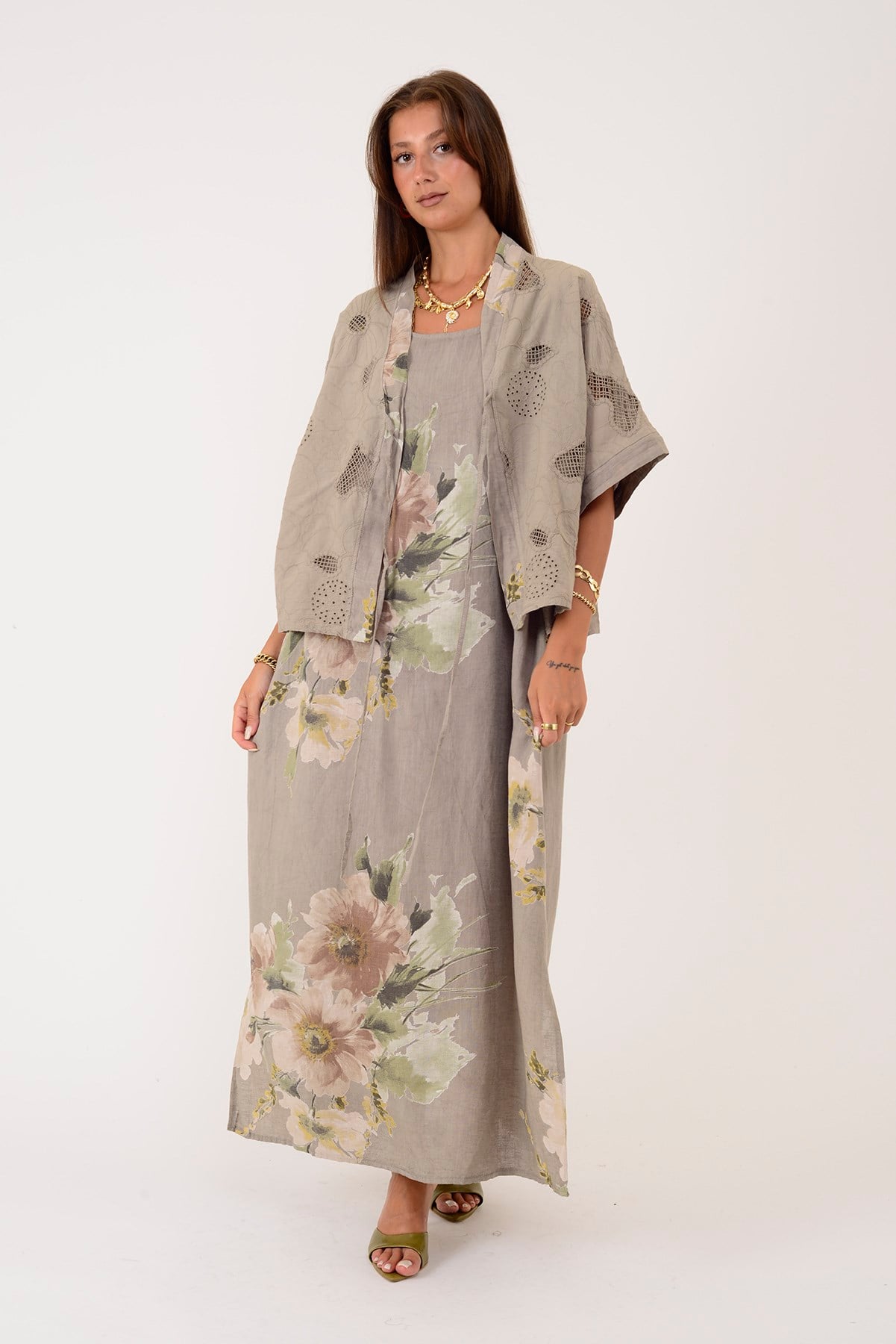 62189 BUKET DESEN BOLERO DETAYLI 2'Lİ KETEN TAKIM