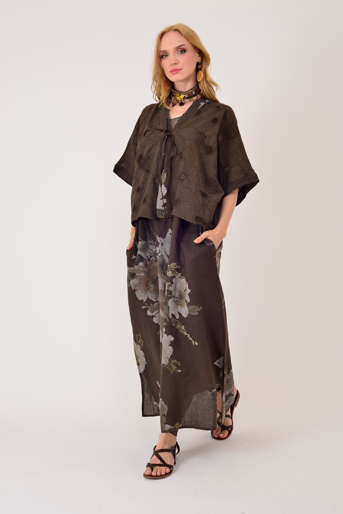 62189 BUKET DESEN BOLERO DETAYLI 2'Lİ KETEN TAKIM