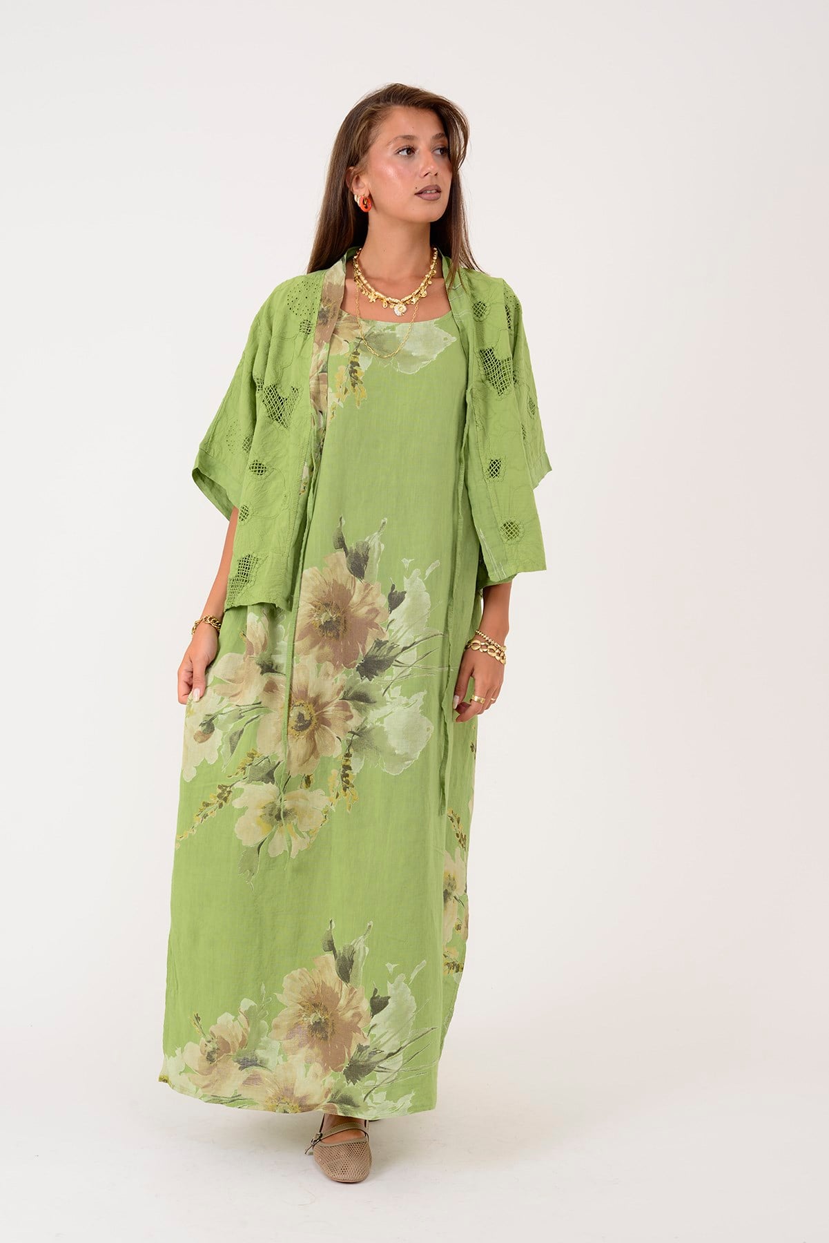 62189 BUKET DESEN BOLERO DETAYLI 2'Lİ KETEN TAKIM