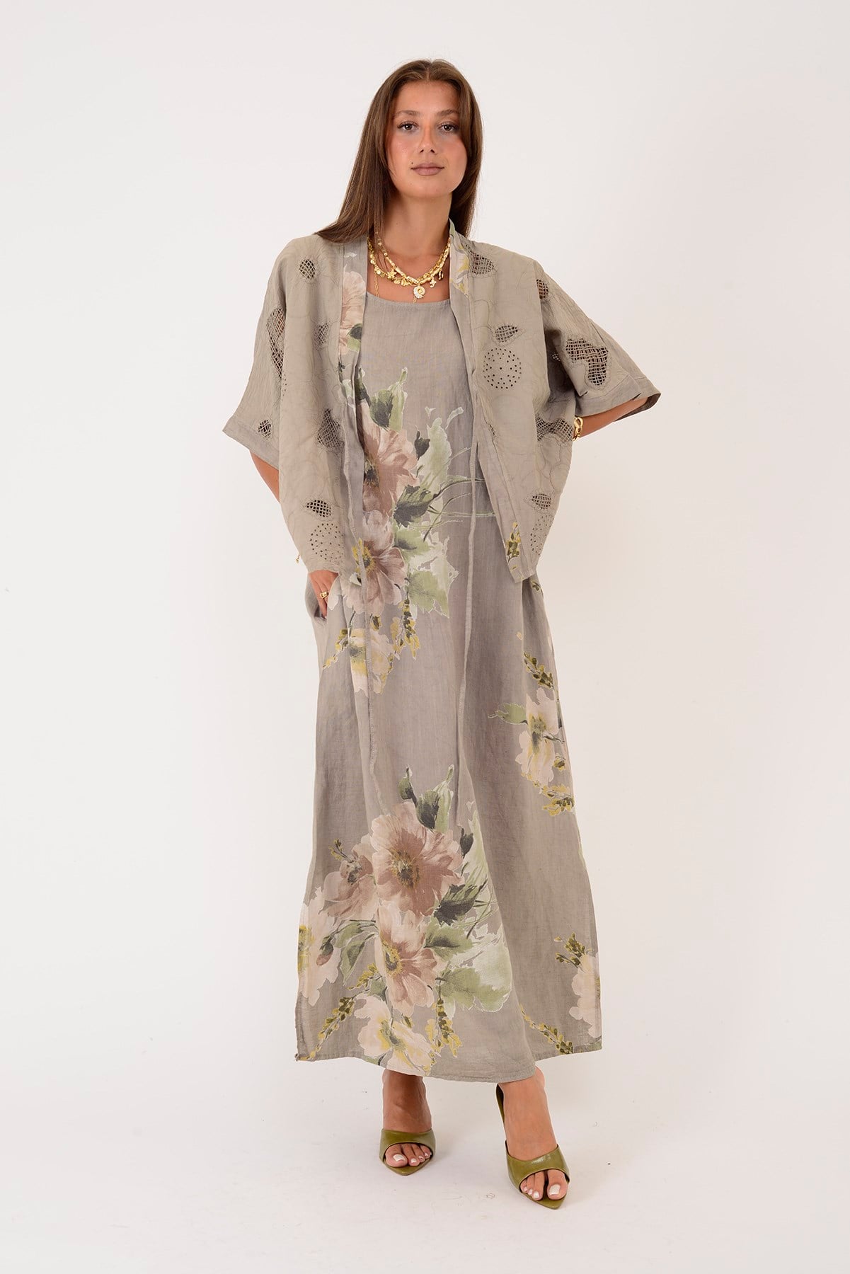 62189 BUKET DESEN BOLERO DETAYLI 2'Lİ KETEN TAKIM