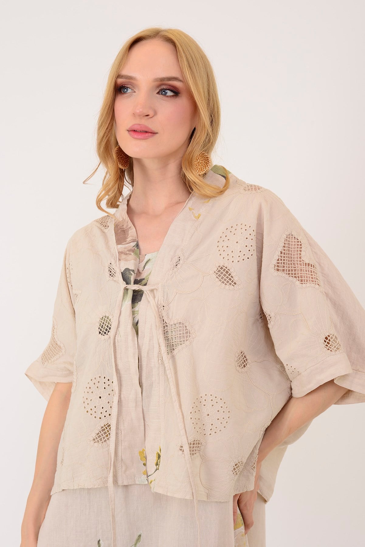 62189 BUKET DESEN BOLERO DETAYLI 2'Lİ KETEN TAKIM