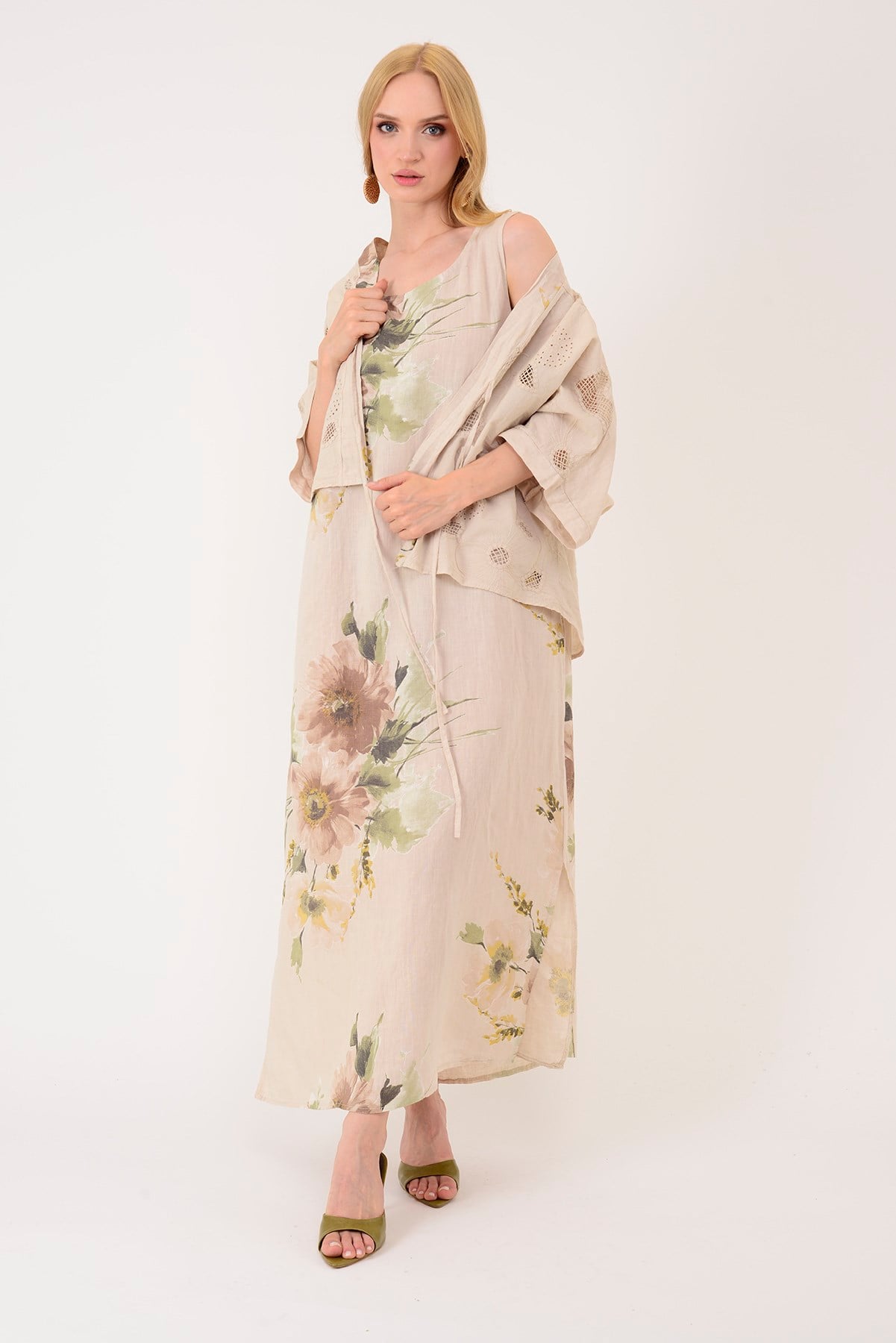 62189 BUKET DESEN BOLERO DETAYLI 2'Lİ KETEN TAKIM