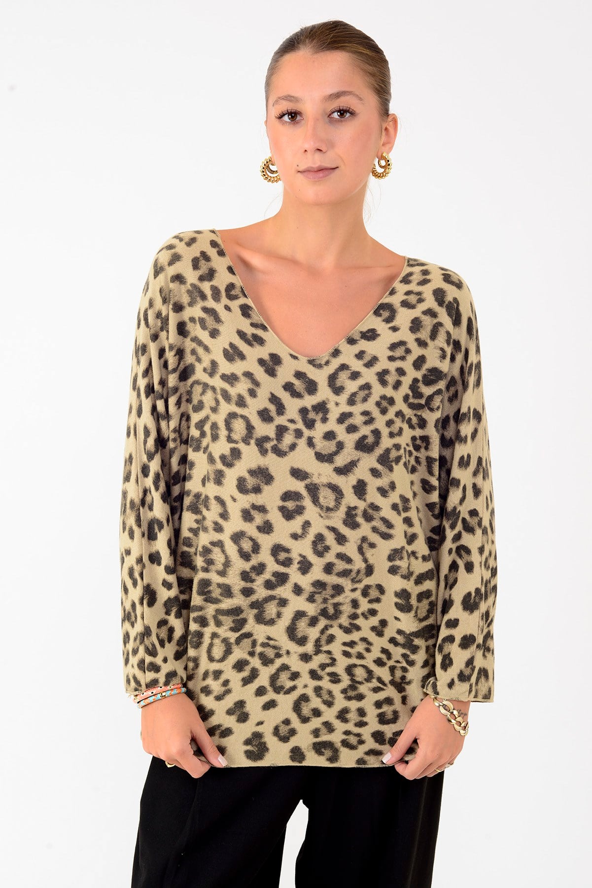 6266 LEOPAR DESEN V YAKA BLUZ