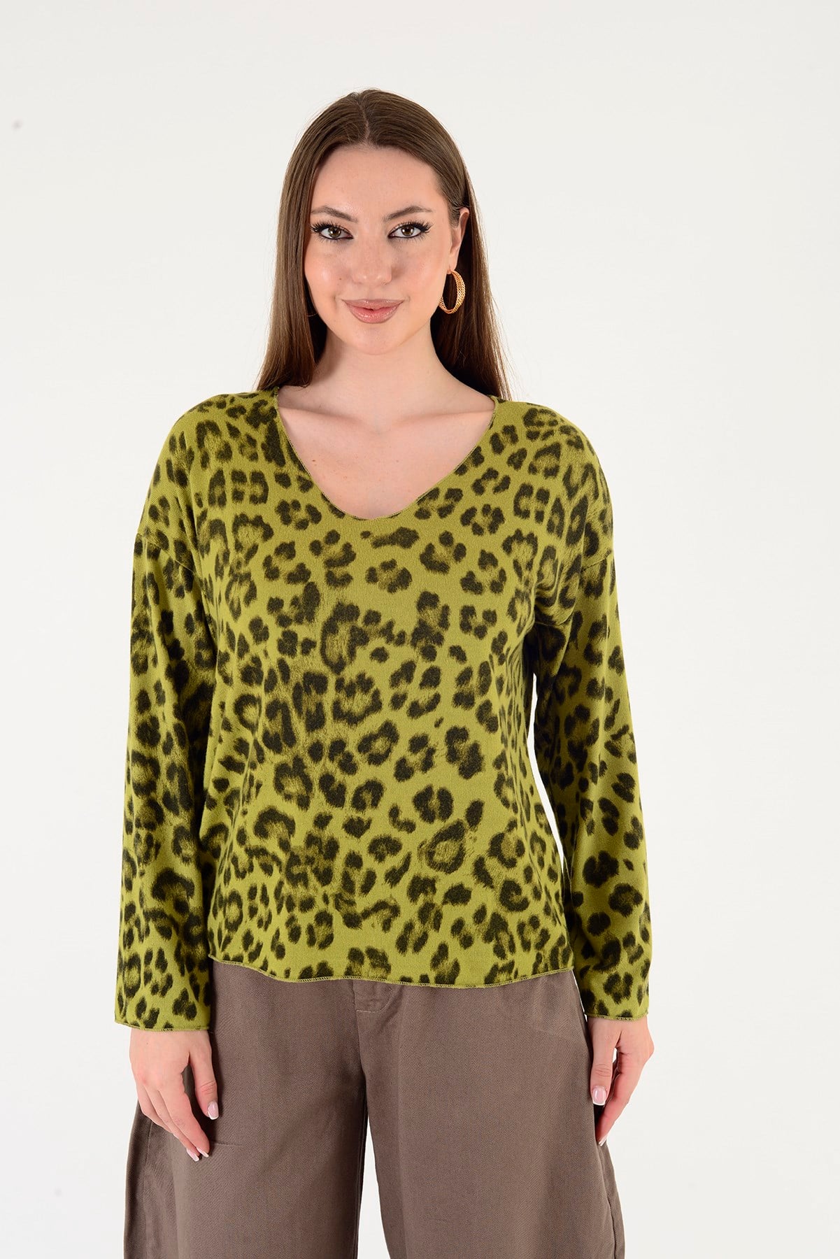 6266 LEOPAR DESEN V YAKA BLUZ