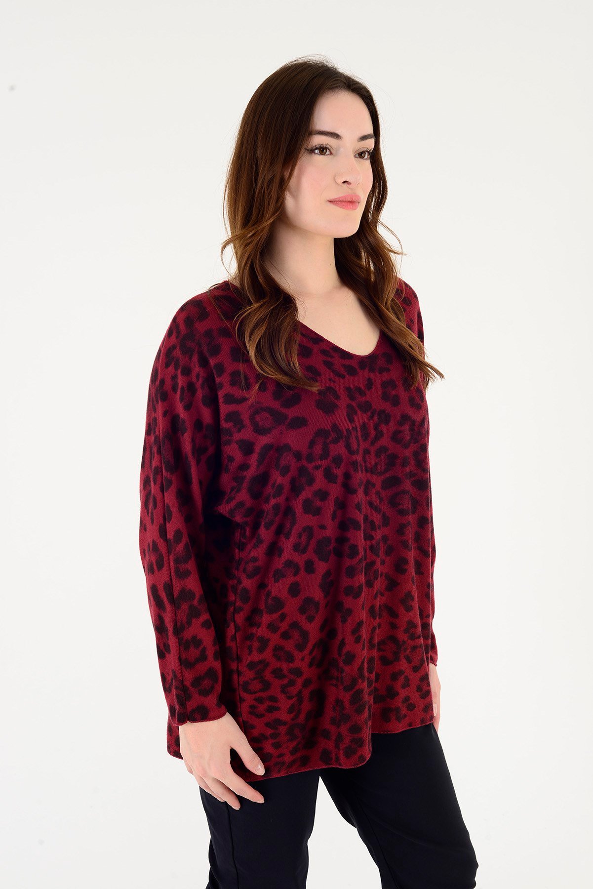 6266 LEOPAR DESEN V YAKA BLUZ