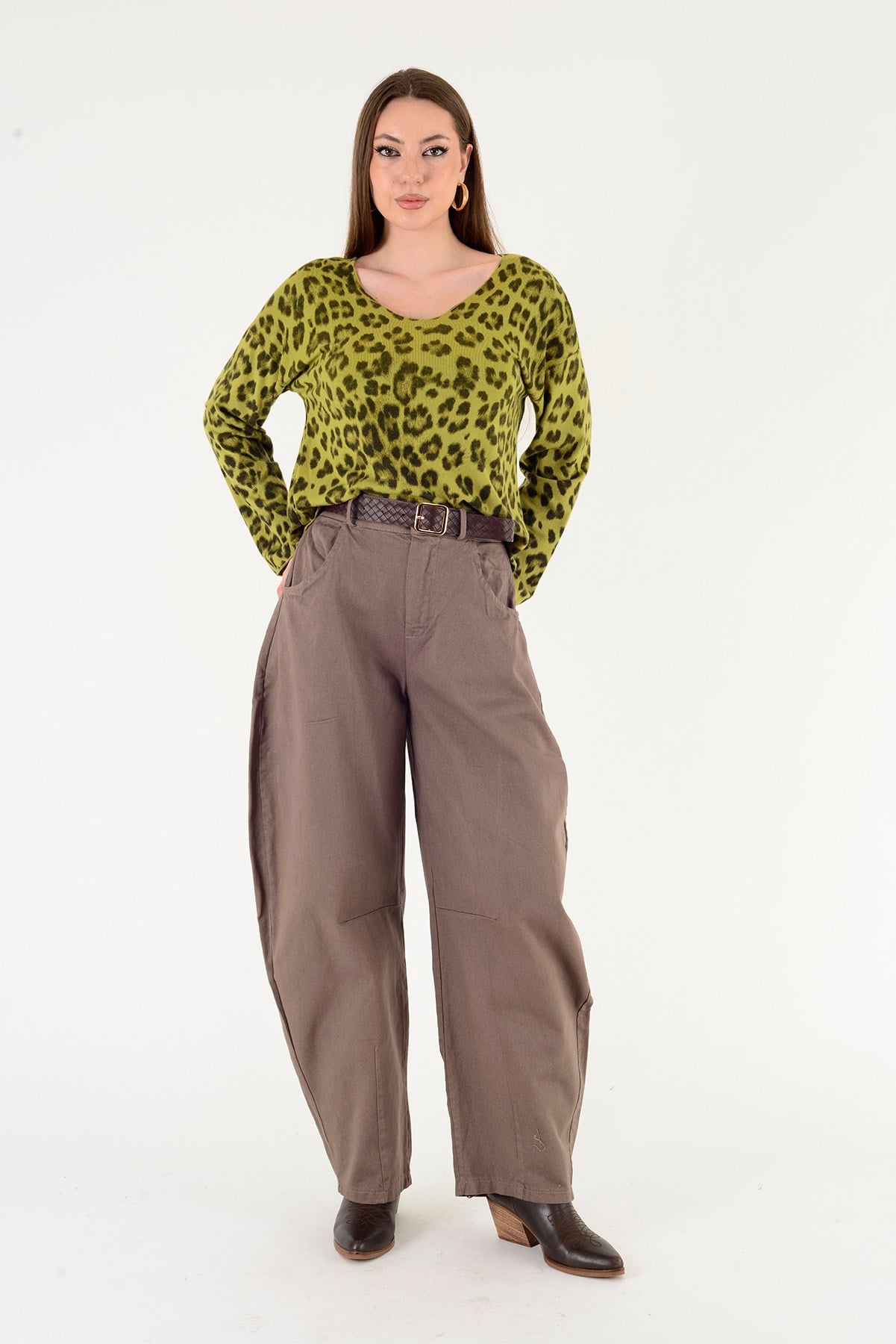 6266 LEOPAR DESEN V YAKA BLUZ