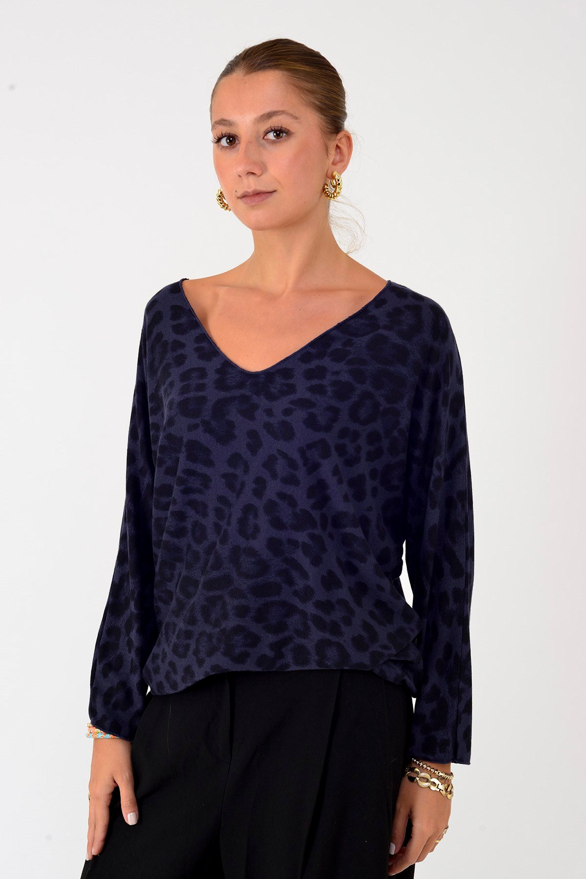 6266 LEOPAR DESEN V YAKA BLUZ