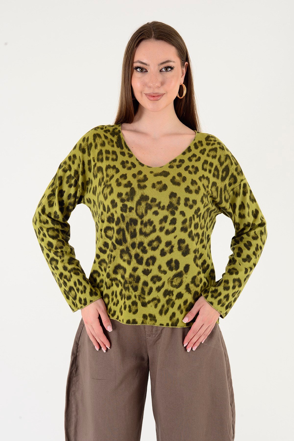 6266 LEOPAR DESEN V YAKA BLUZ