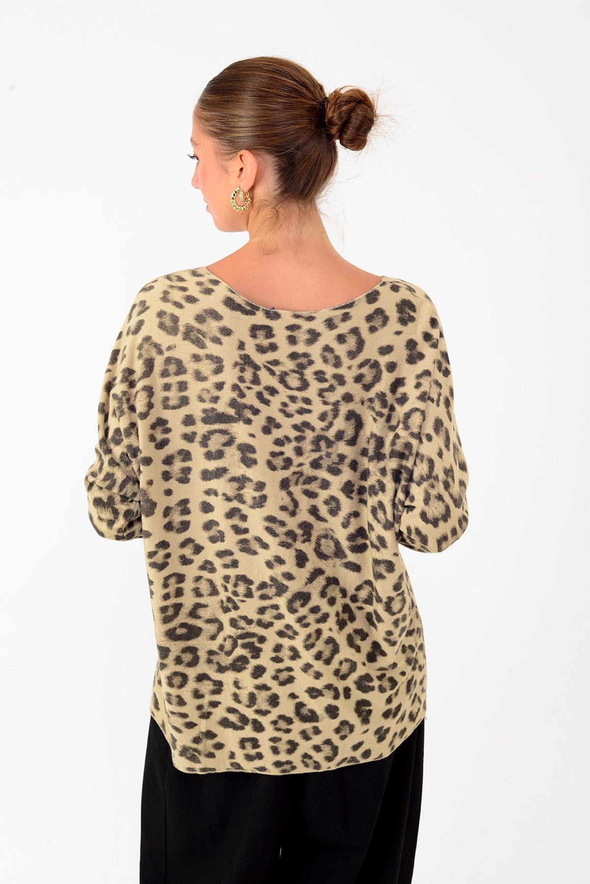6266 LEOPAR DESEN V YAKA BLUZ