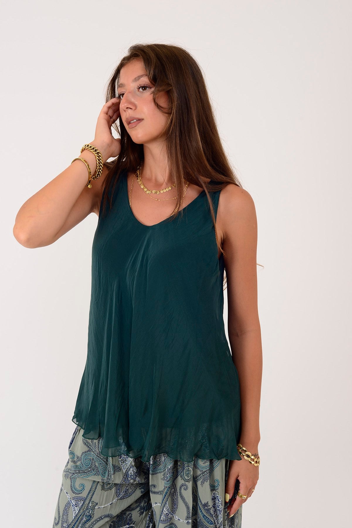 64274 V YAKA KOLSUZ İPEK BLUZ