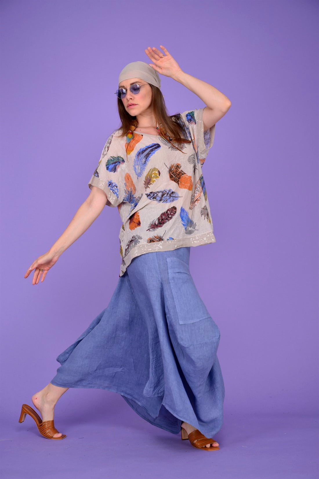 6454 TÜY DESEN ŞALLI BLUZ