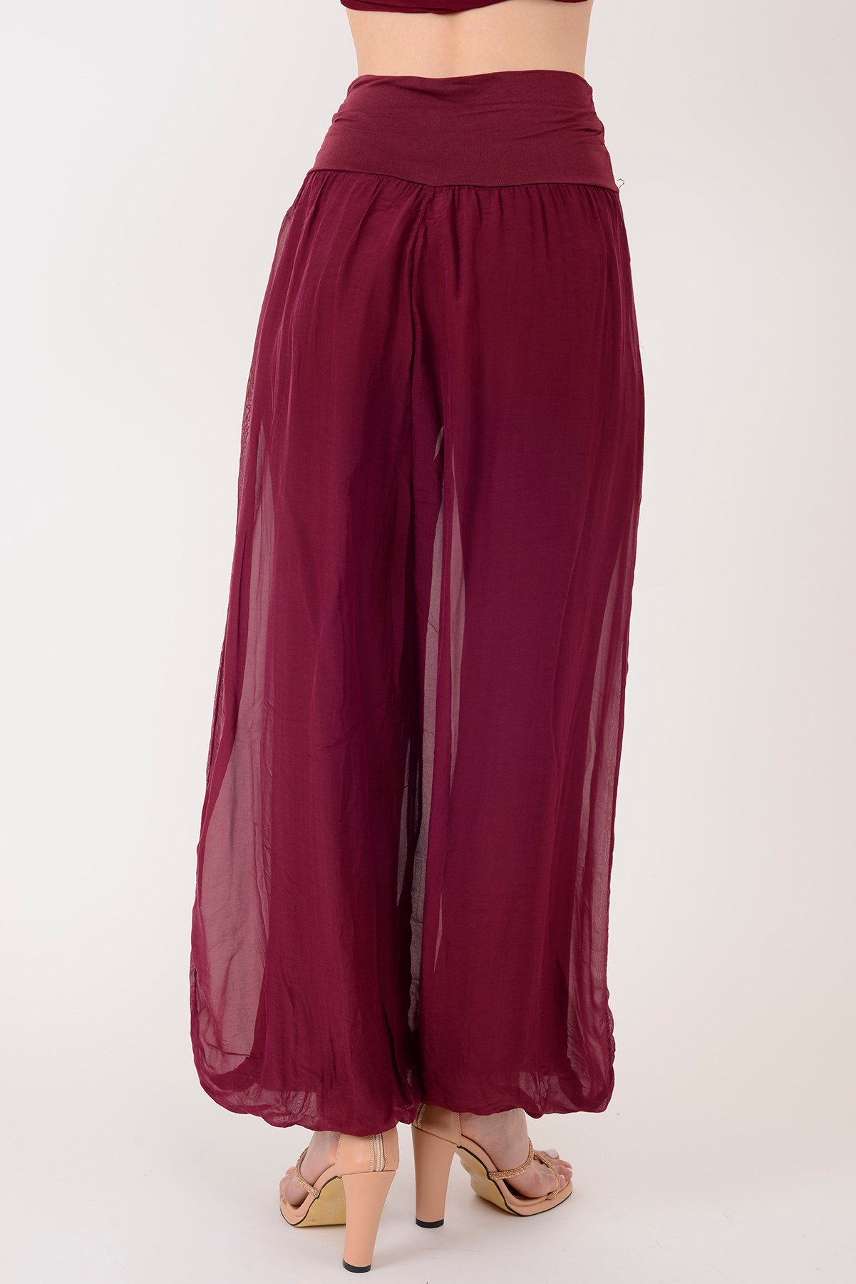 64952 BELİ KALIN LASTİKLİ İPEK PANTOLON