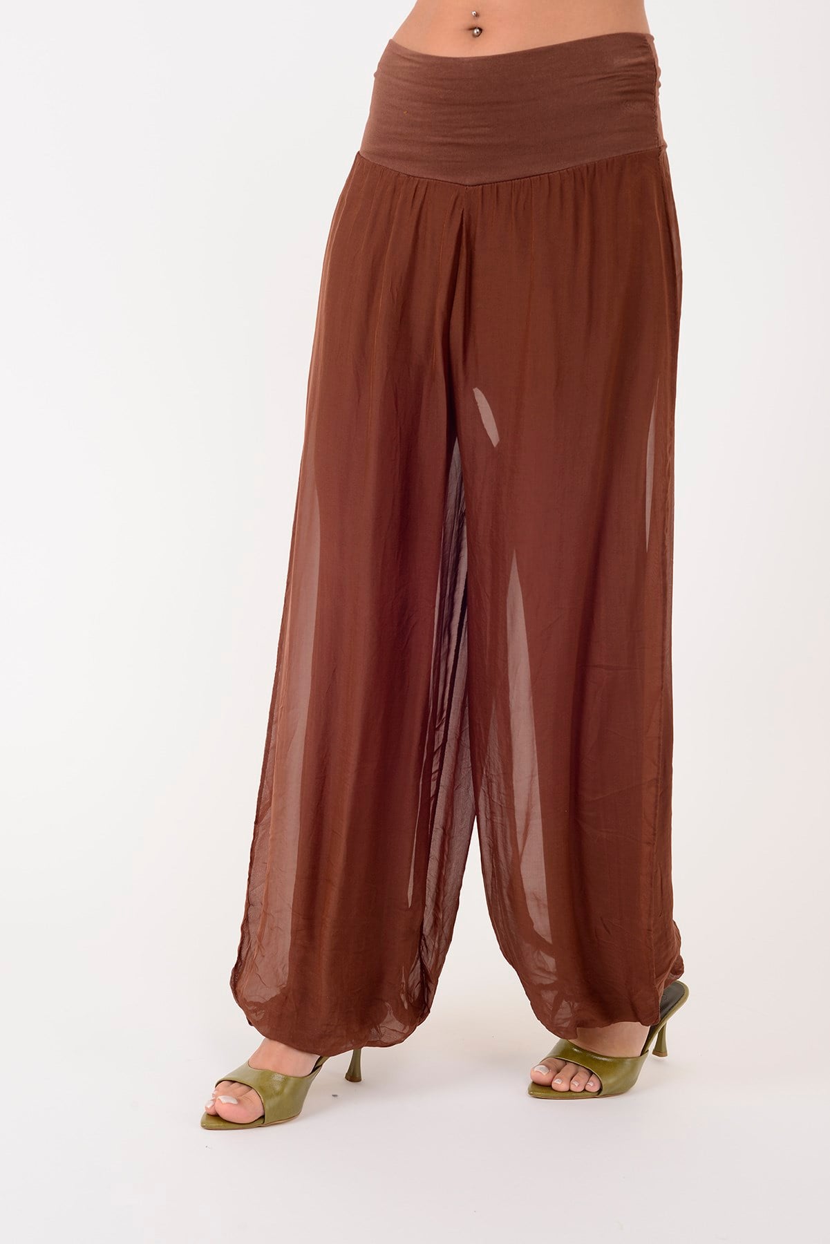 64952 BELİ KALIN LASTİKLİ İPEK PANTOLON