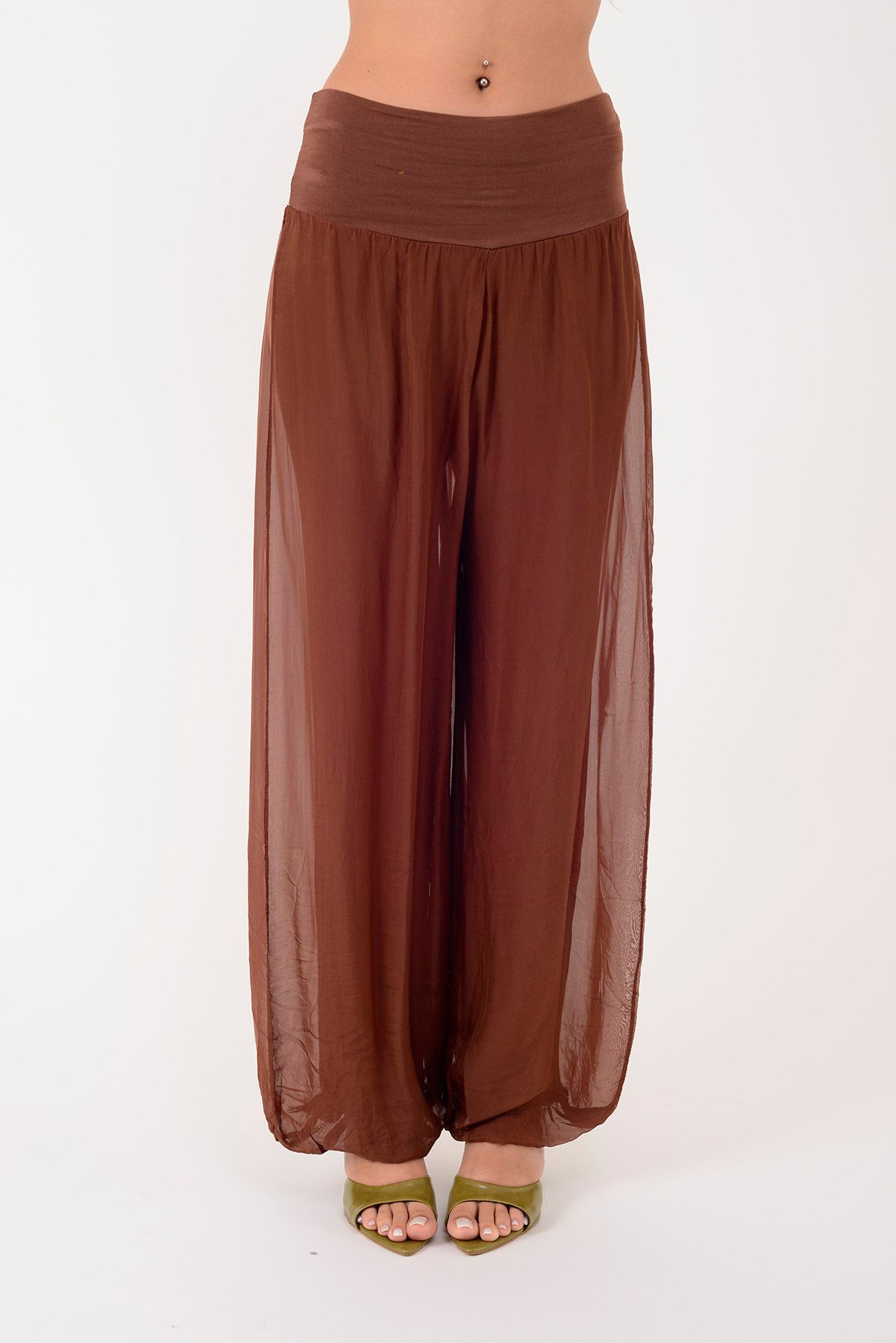 64952 BELİ KALIN LASTİKLİ İPEK PANTOLON