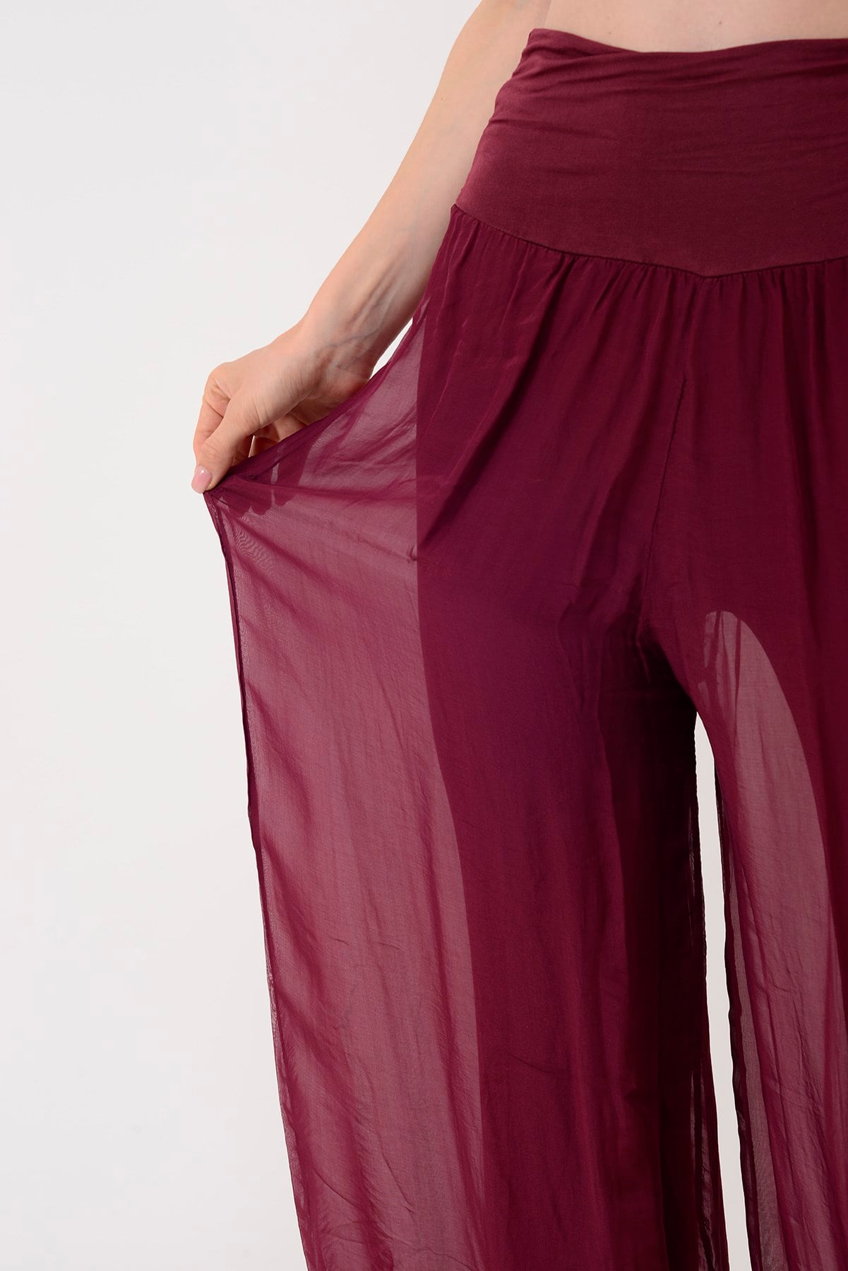 64952 BELİ KALIN LASTİKLİ İPEK PANTOLON