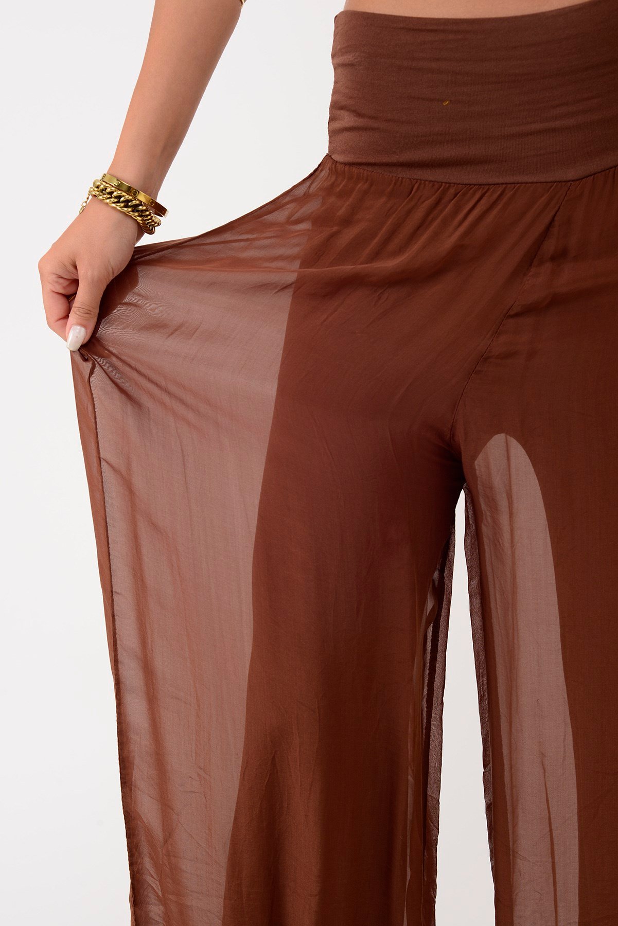 64952 BELİ KALIN LASTİKLİ İPEK PANTOLON
