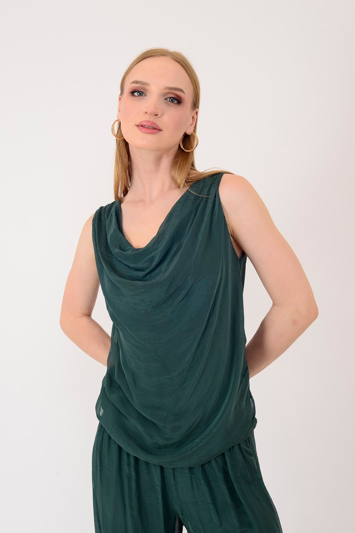 64967 DEGAJE YAKA KOLSUZ İPEK BLUZ