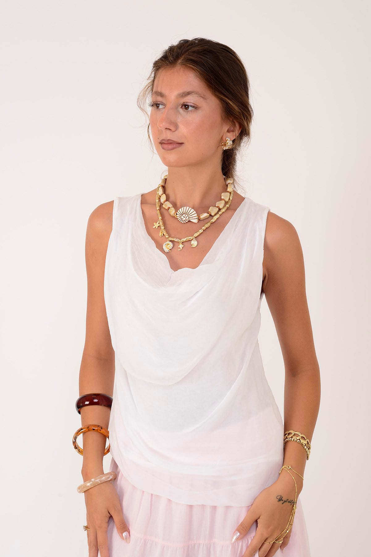 64967 DEGAJE YAKA KOLSUZ İPEK BLUZ