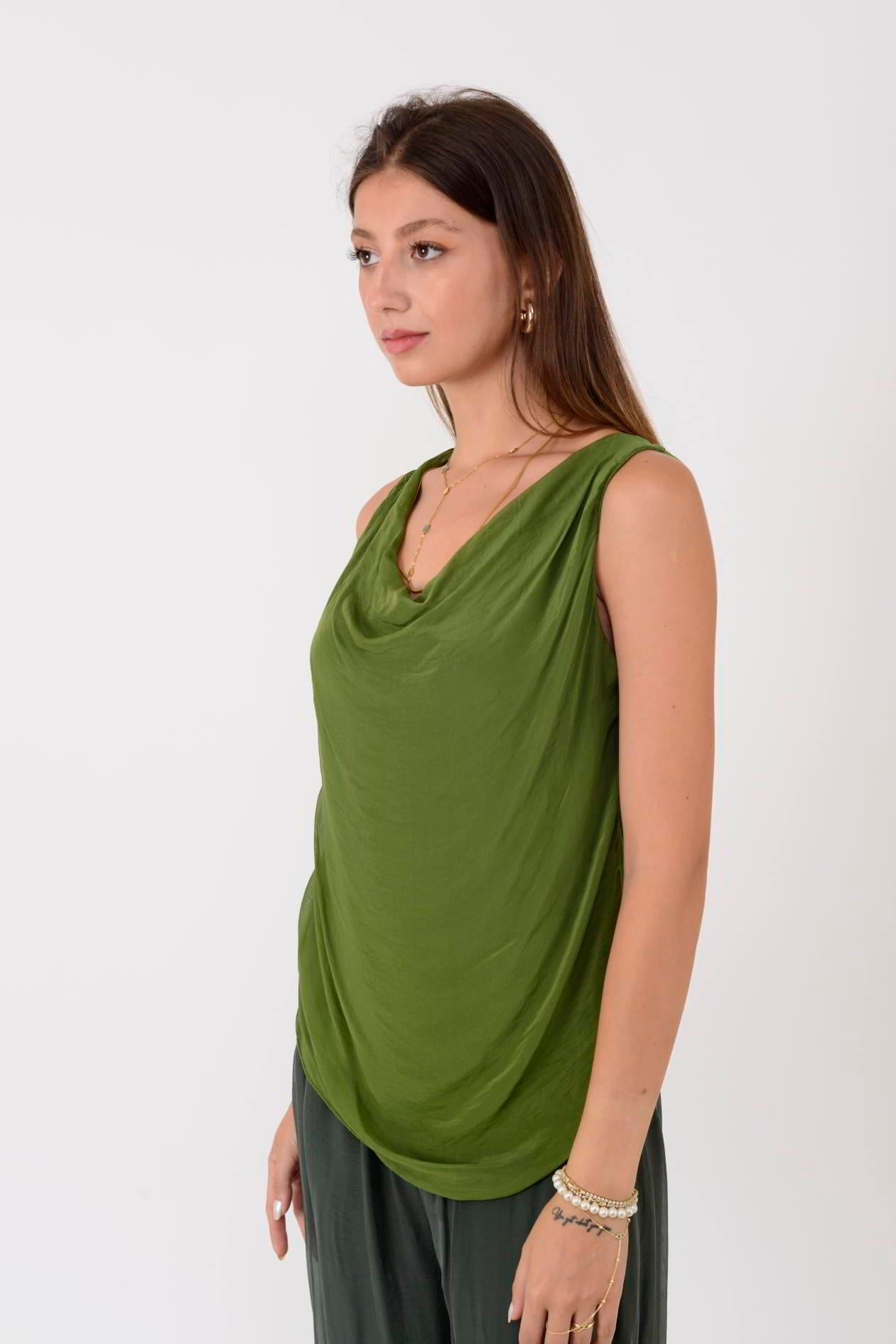 64967 DEGAJE YAKA KOLSUZ İPEK BLUZ