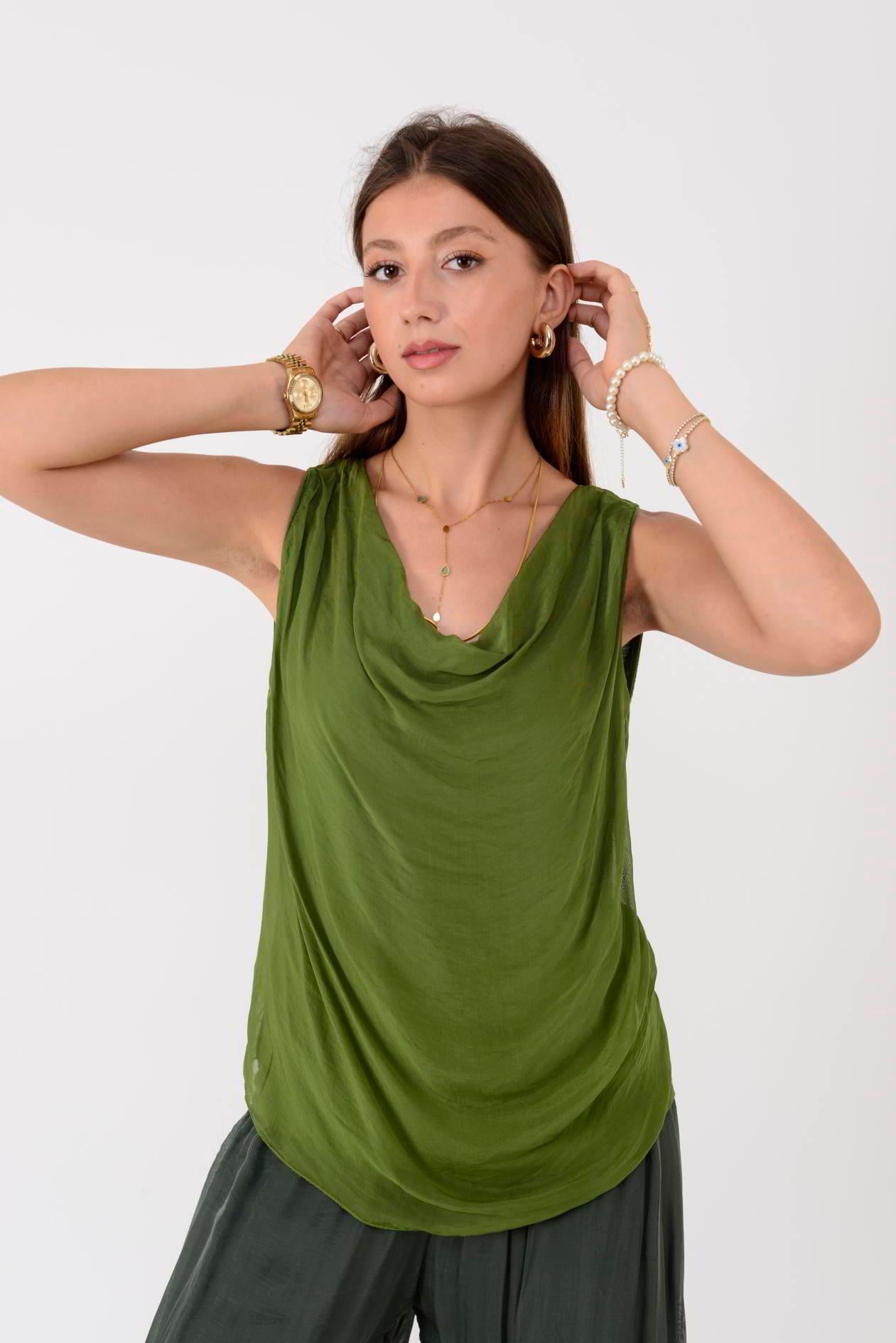 64967 DEGAJE YAKA KOLSUZ İPEK BLUZ