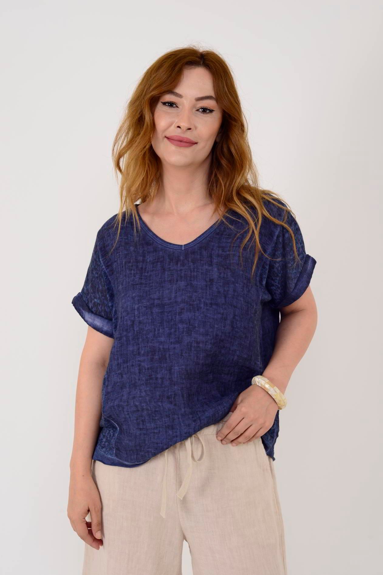 651 TAŞ DESEN KETEN BLUZ