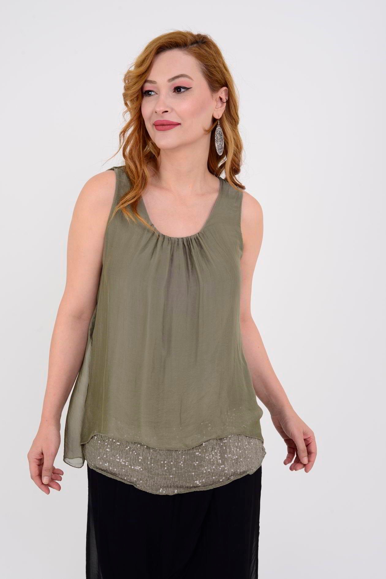 65169 PAYET DETAYLI ASKILI İPEK BLUZ