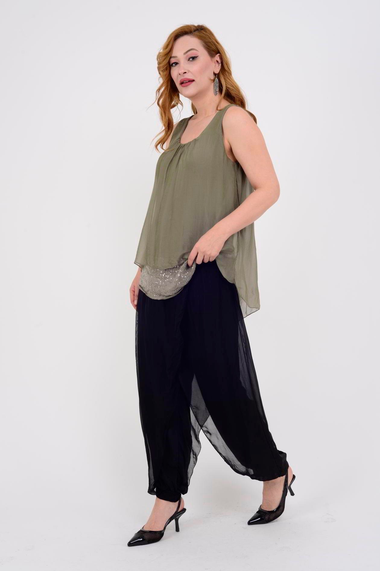 65169 PAYET DETAYLI ASKILI İPEK BLUZ
